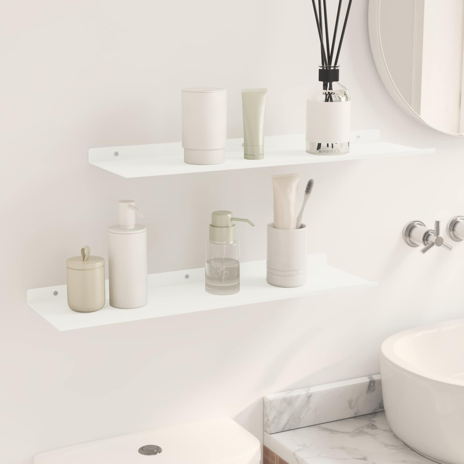 Ράφι Τοίχου με ράφι Επιτοίχιο 2 pcs Λευκό 60 x 18 x 2,5 εκ. - Pakobazaar