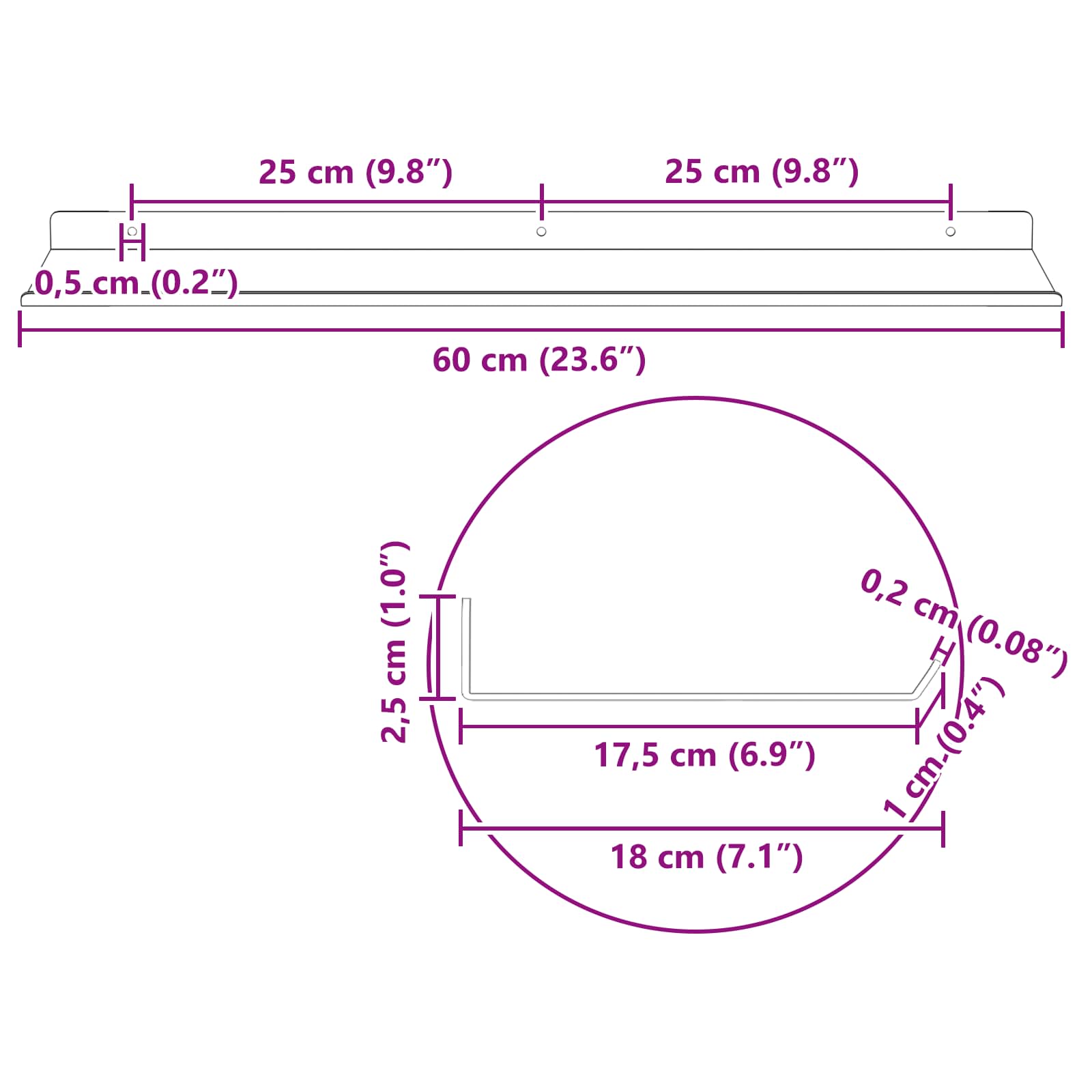 Πλωτό ράφι 4 τμχ. Λευκός 60 x 18 x 2,5 εκ. Ατσάλι - Pakobazaar