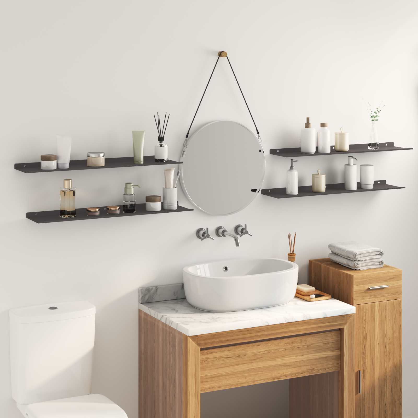 Πλωτό ράφι Επιτοίχιο 4 pcs Μαύρο 80 x 18 x 2,5 εκ Ατσάλι