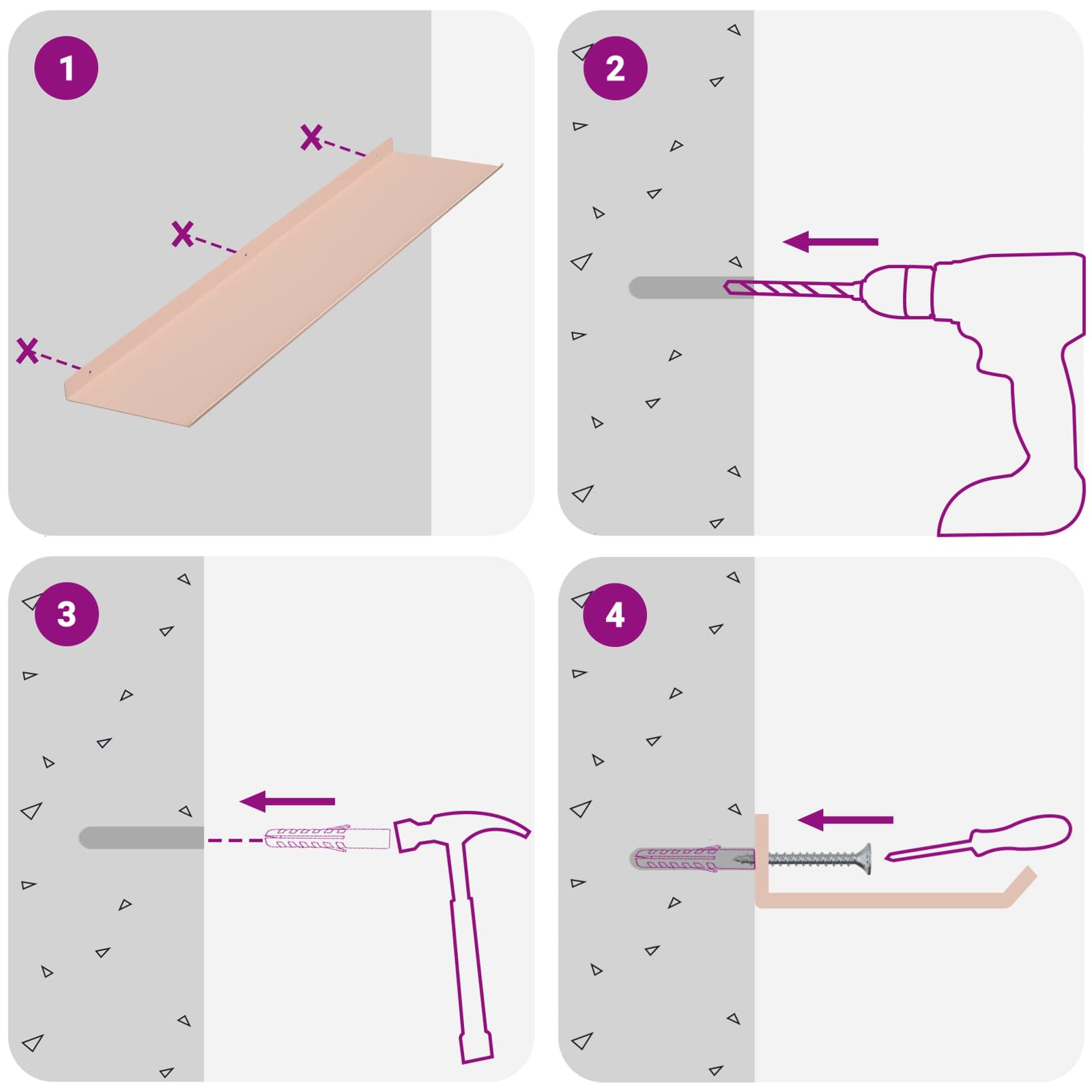 Πλωτό ράφι Επιτοίχιο 2 pcs Ροζ 80 x 18 x 2,5 εκ Ατσάλι