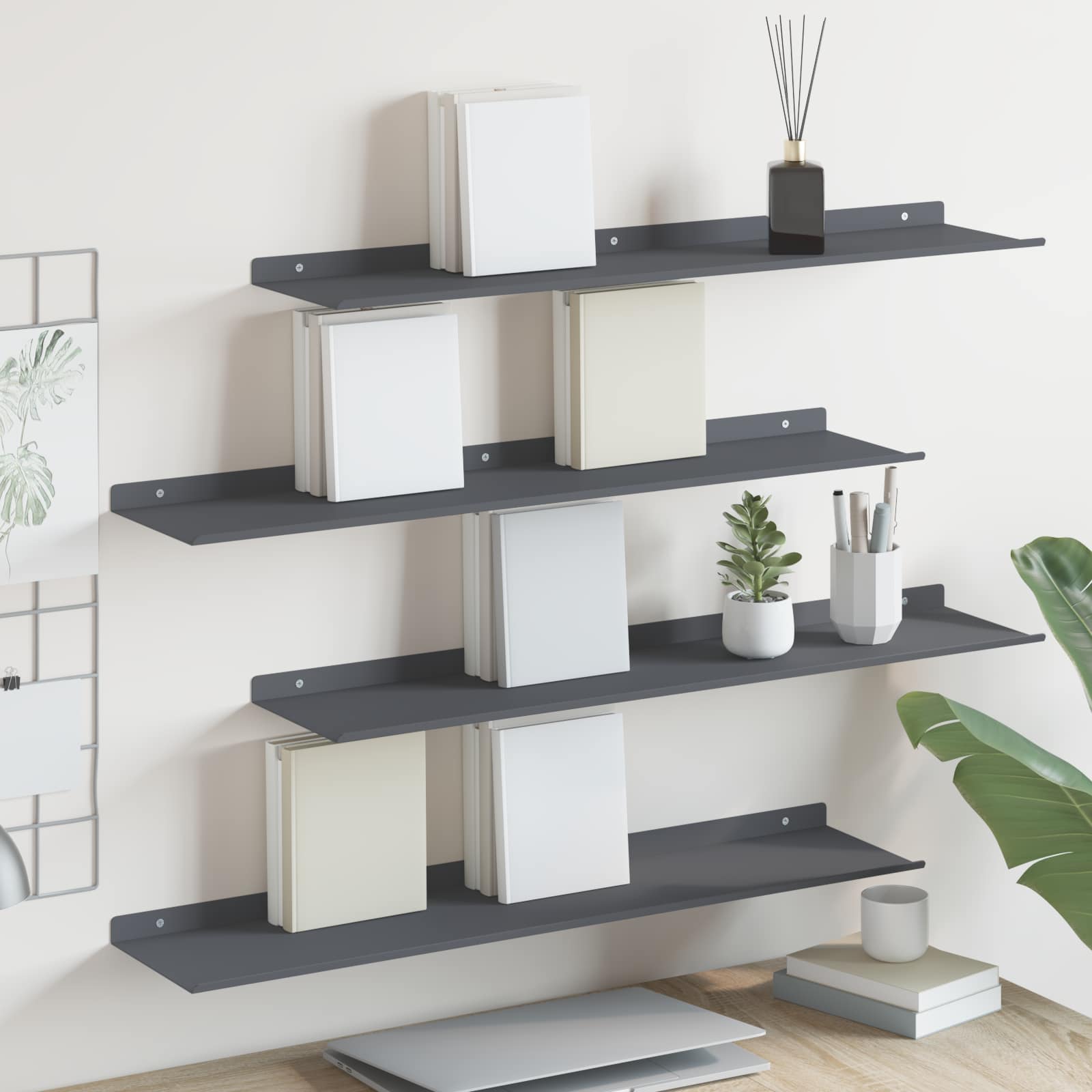 Πλωτό ράφι Επιτοίχιο 4 pcs Ανθρακί 80 x 18 x 2,5 εκ Ατσάλι