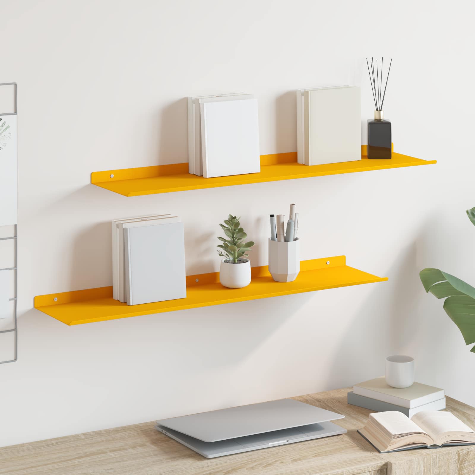 Πλωτό ράφι 2 pcs Χαμομηλί κίτρινο 80 x 18 x 2,5 εκ Ατσάλι
