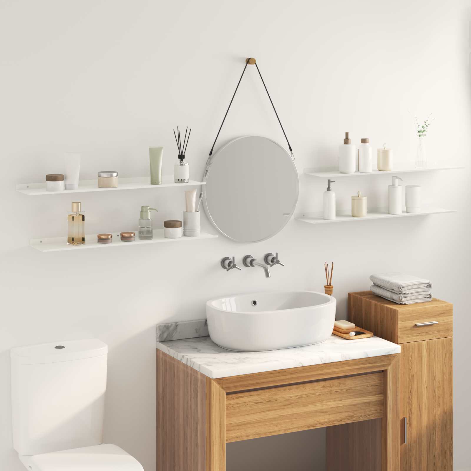 Πλωτό ράφι Επιτοίχιο 4 pcs Λευκός 80 x 18 x 2,5 εκ Ατσάλι