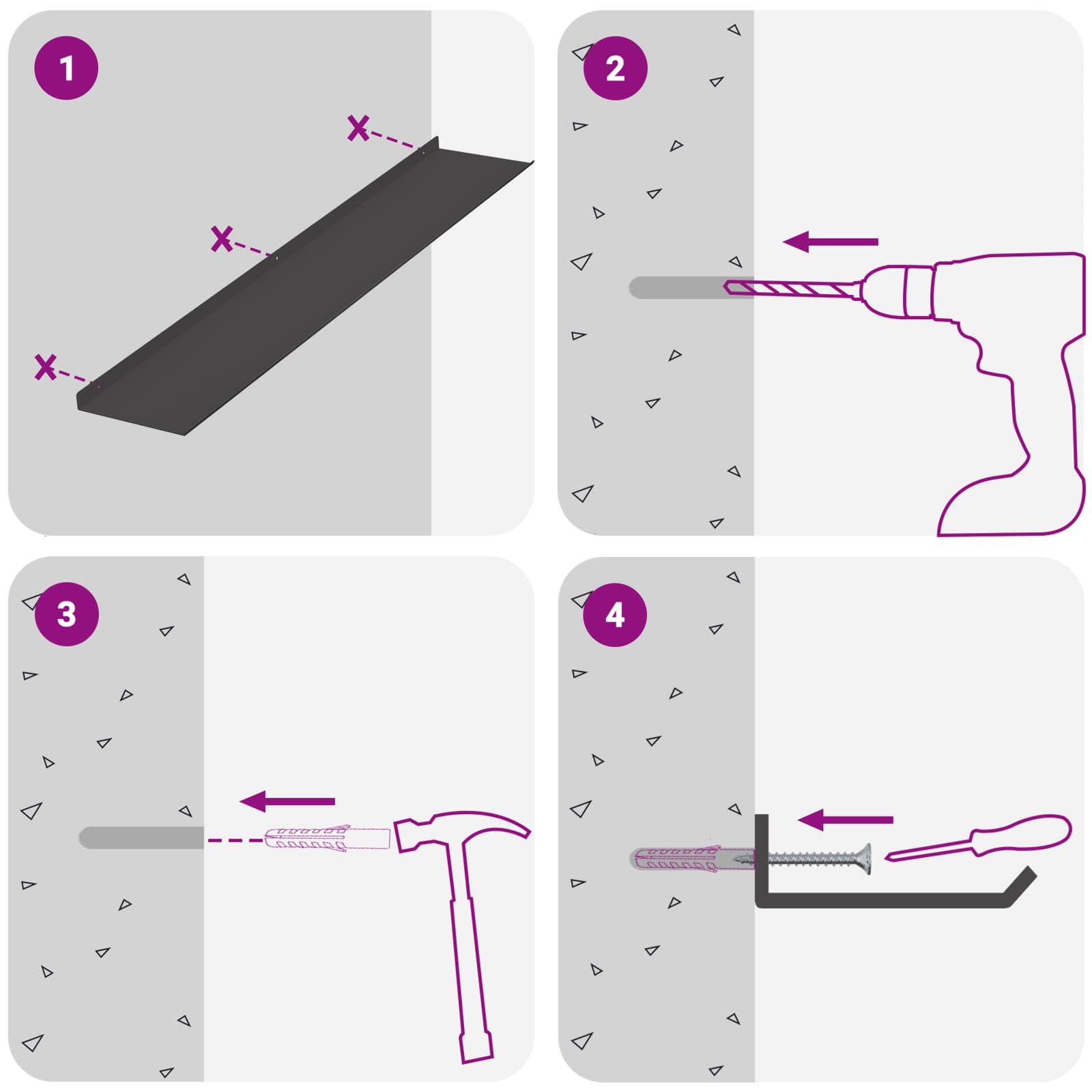 Πλωτό ράφι Επιτοίχιο 4 pcs Μαύρο 100 x 18 x 2,5 εκ Ατσάλι