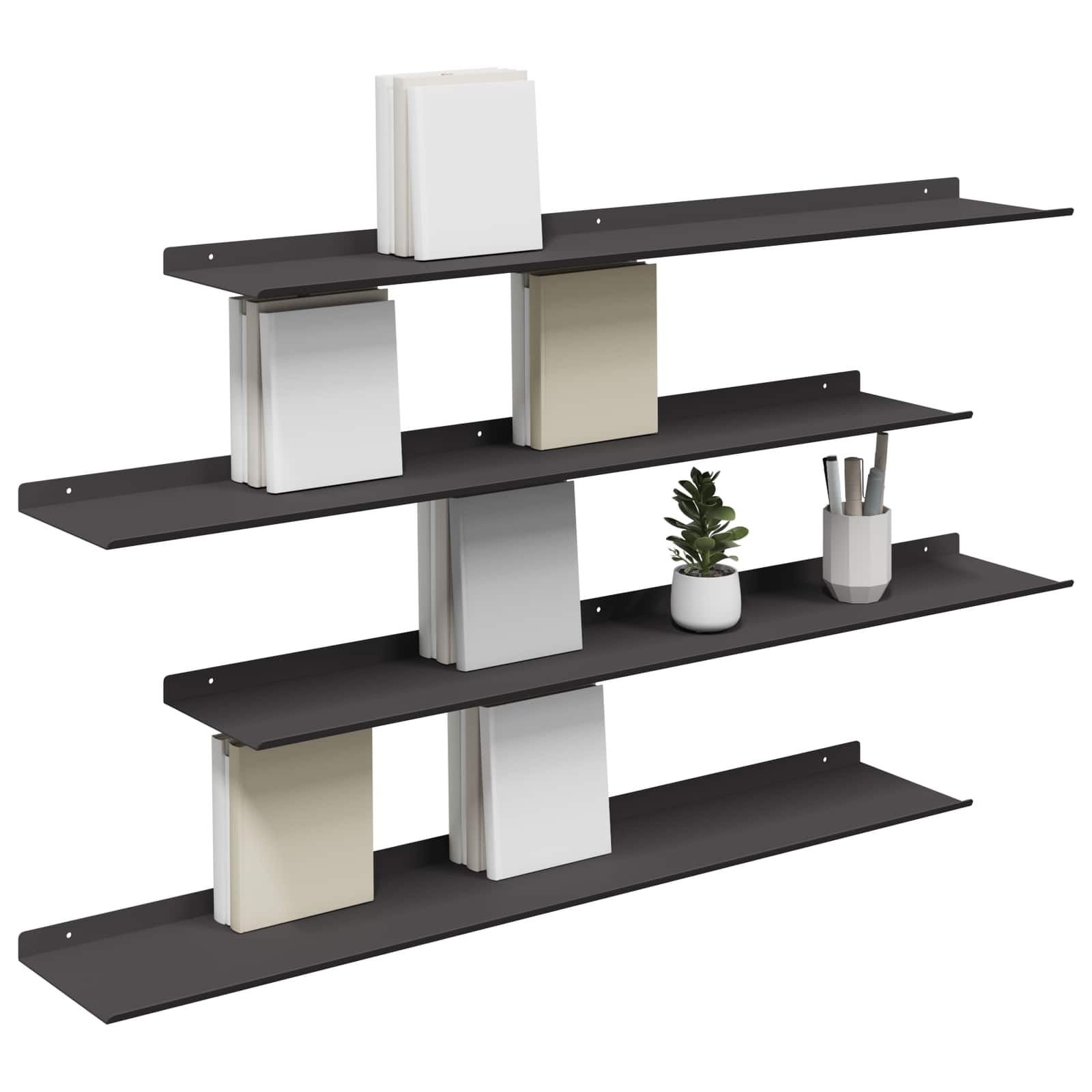 Πλωτό ράφι Επιτοίχιο 4 pcs Μαύρο 100 x 18 x 2,5 εκ Ατσάλι