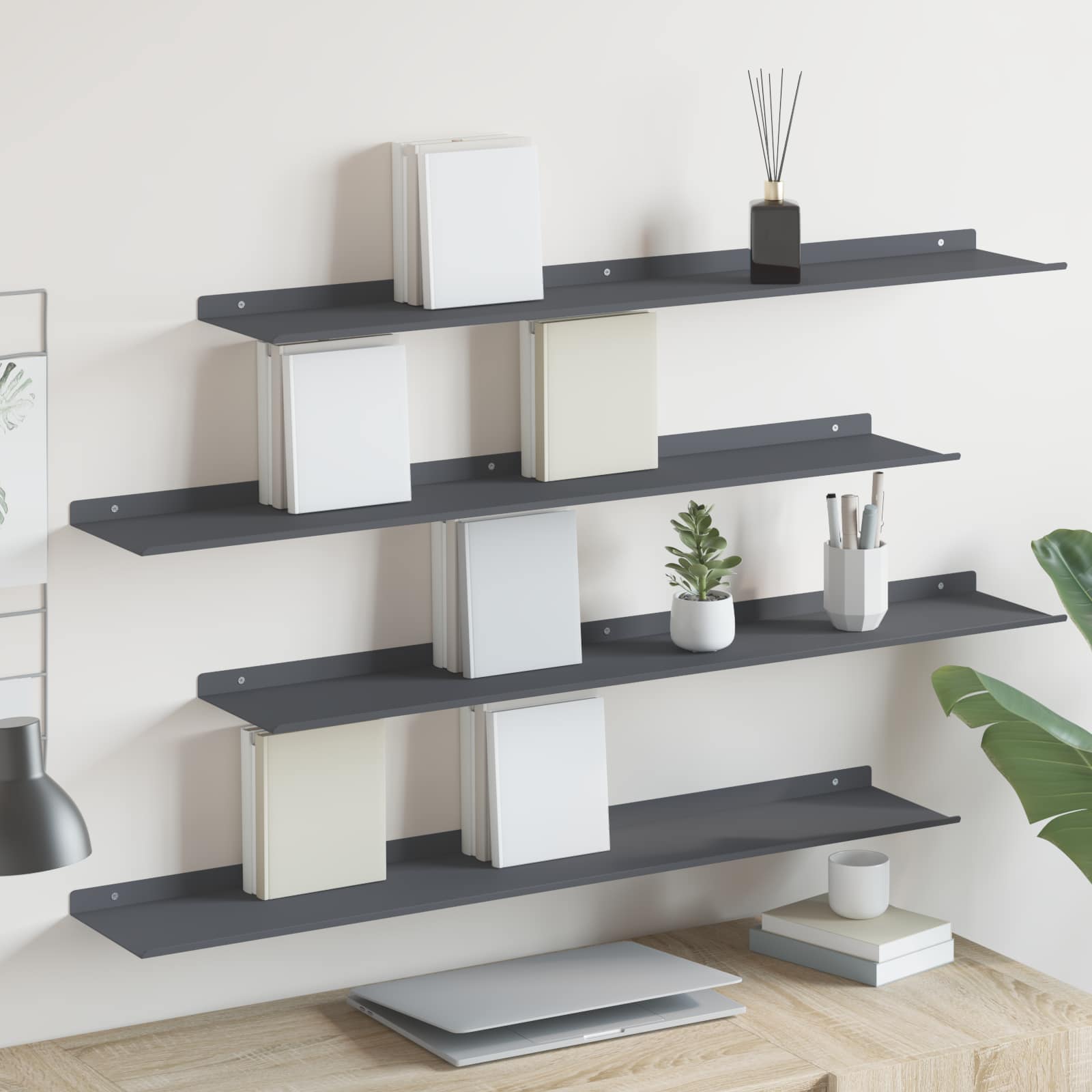 Πλωτό ράφι Επιτοίχιο 4 pcs Ανθρακί 100 x 18 x 2,5 εκ Ατσάλι