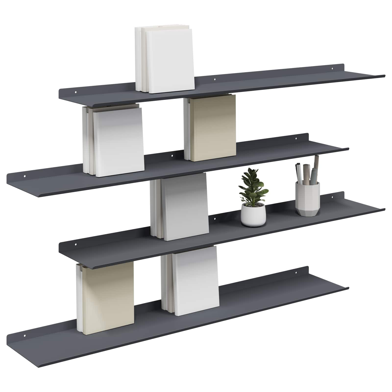 Πλωτό ράφι Επιτοίχιο 4 pcs Ανθρακί 100 x 18 x 2,5 εκ Ατσάλι