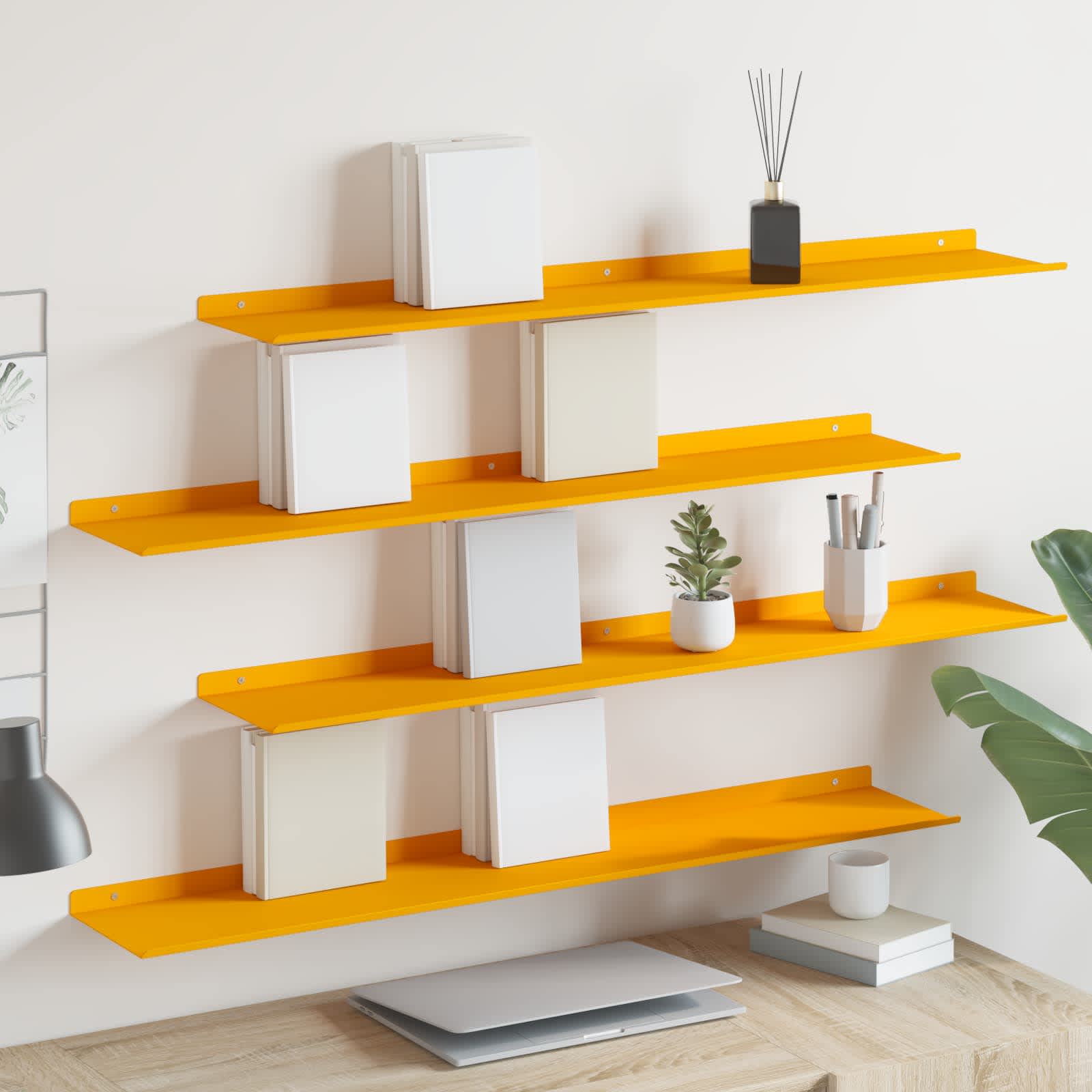 Πλωτό ράφι 4 pcs Χαμομηλί κίτρινο 100 x 18 x 2,5 εκ Ατσάλι