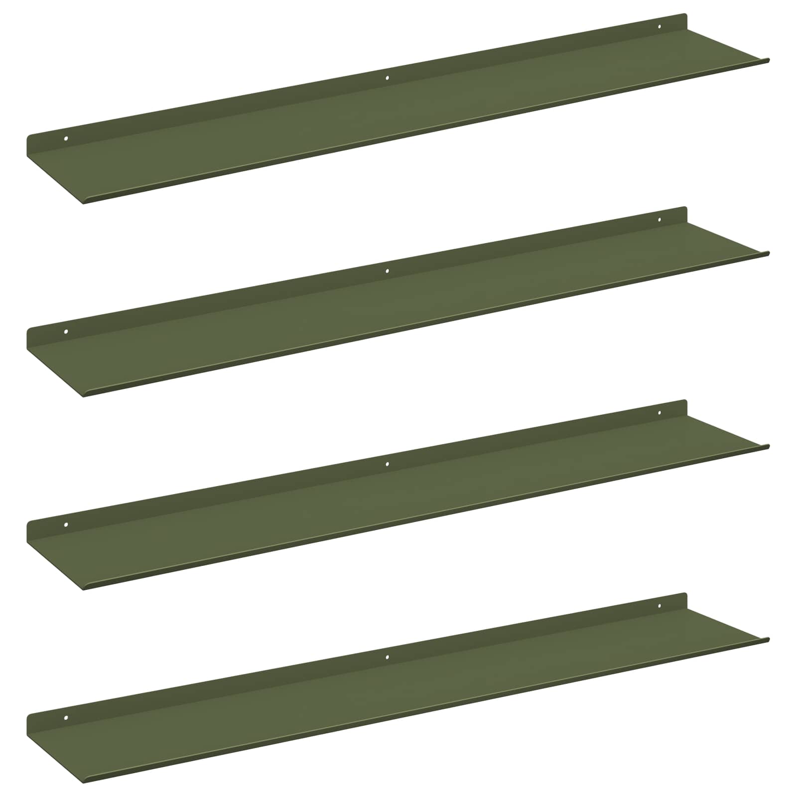 Πλωτό ράφι 4 pcs Ελιά Πράσινη 100 x 18 x 2,5 εκ Ατσάλι
