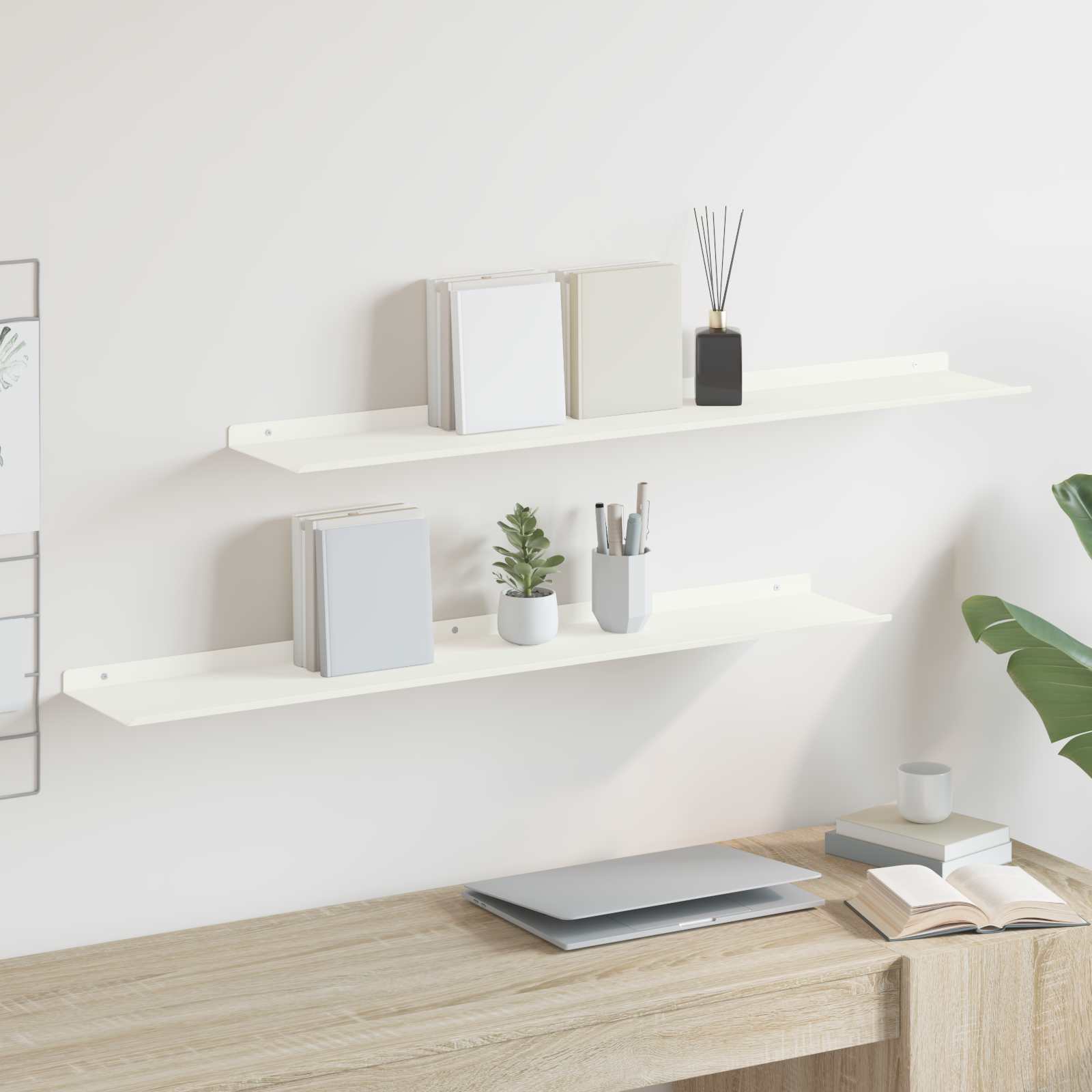 Πλωτό ράφι Επιτοίχιο 2 pcs Λευκός 100 x 18 x 2,5 εκ Ατσάλι