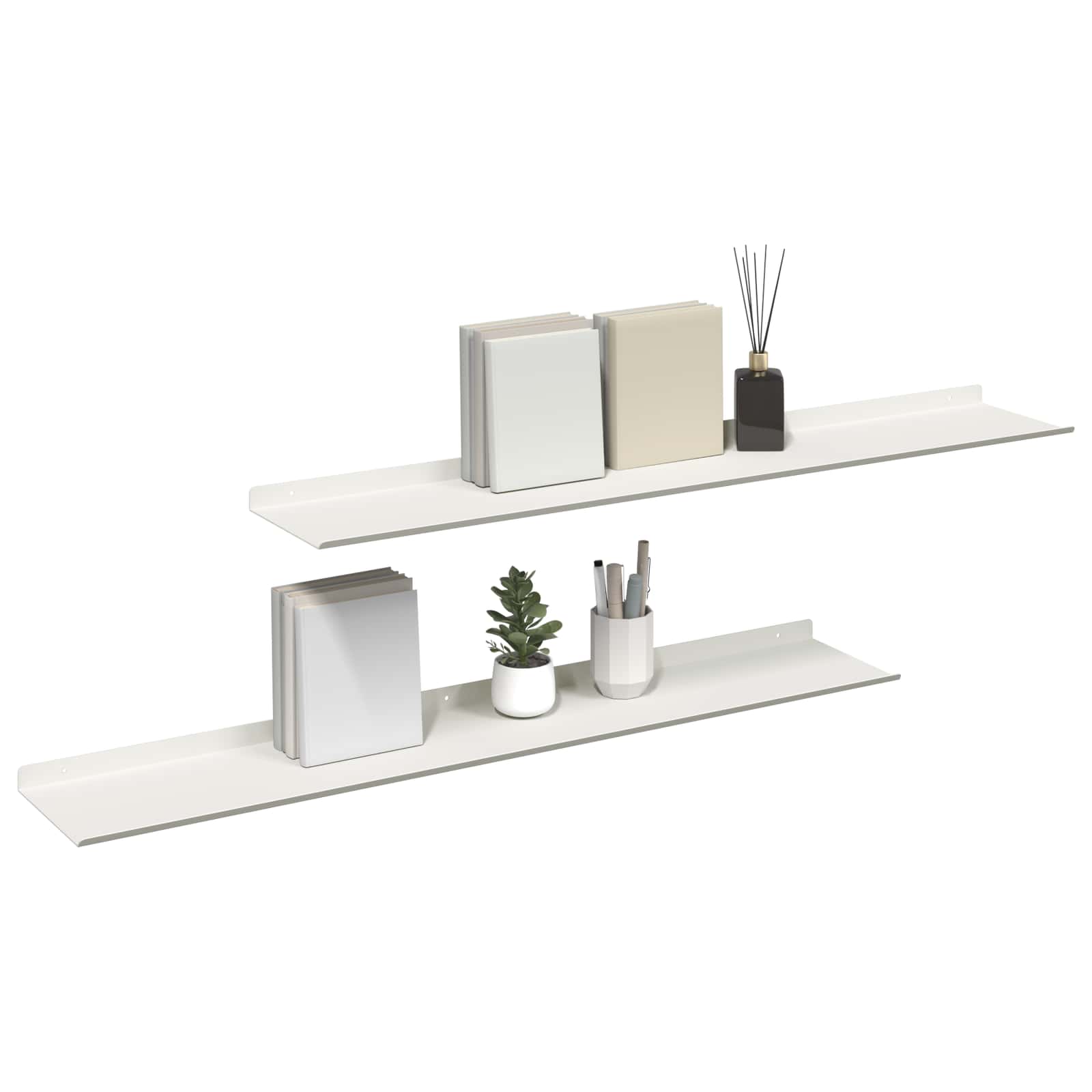 Πλωτό ράφι Επιτοίχιο 2 pcs Λευκός 100 x 18 x 2,5 εκ Ατσάλι