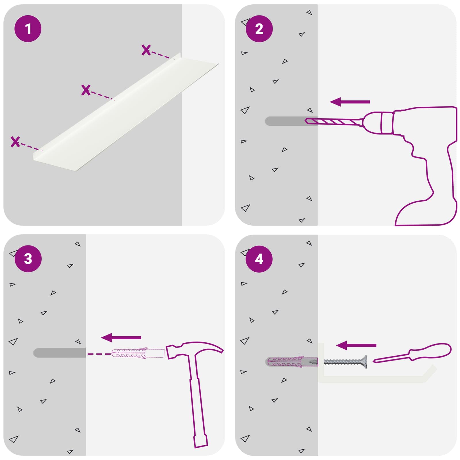 Πλωτό ράφι Επιτοίχιο 4 pcs Λευκός 100 x 18 x 2,5 εκ Ατσάλι