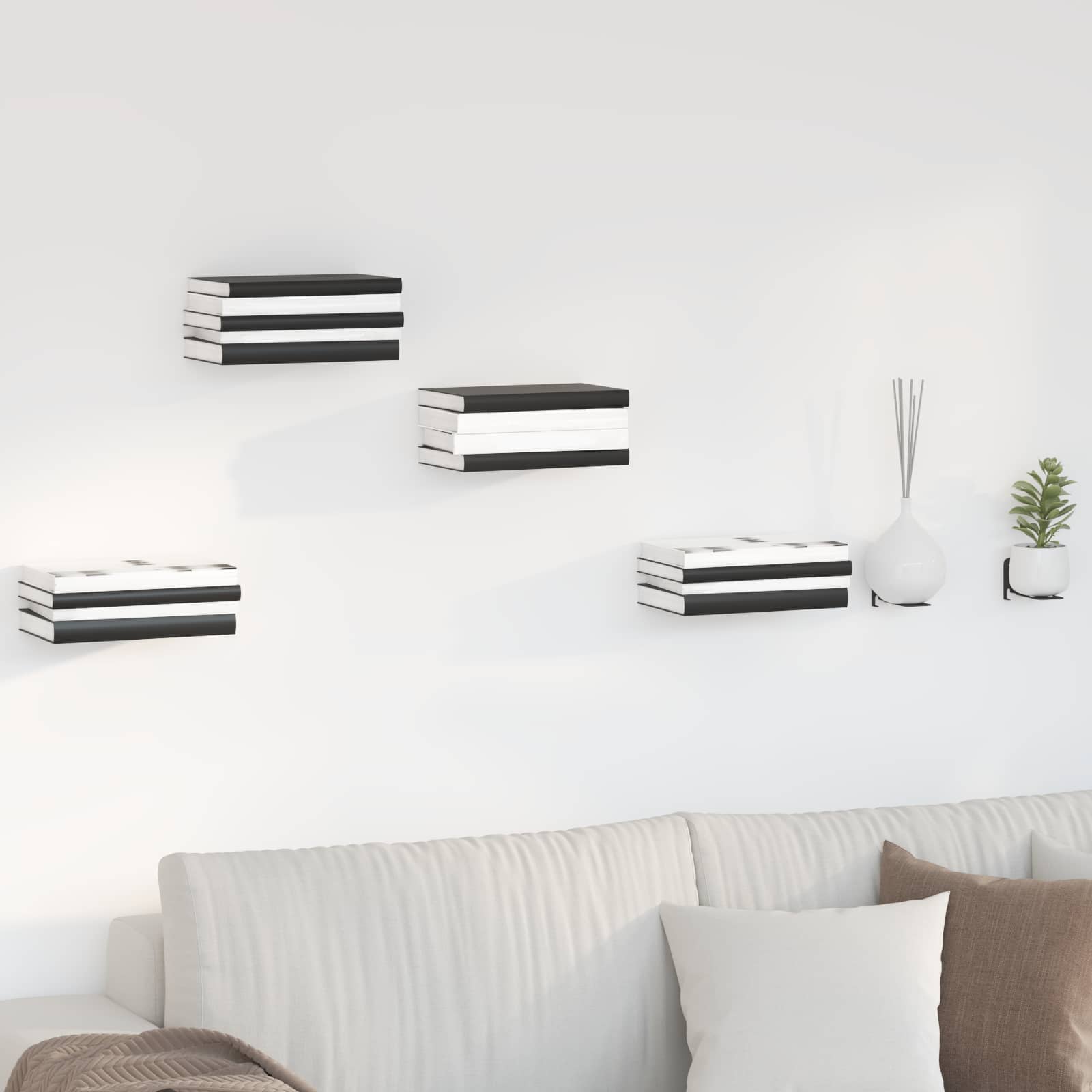 Ράφι Τοίχου με ράφι Επιτοίχιο 4 pcs Μαύρο 6 x 10.8 x 6.6 εκ - Pakobazaar