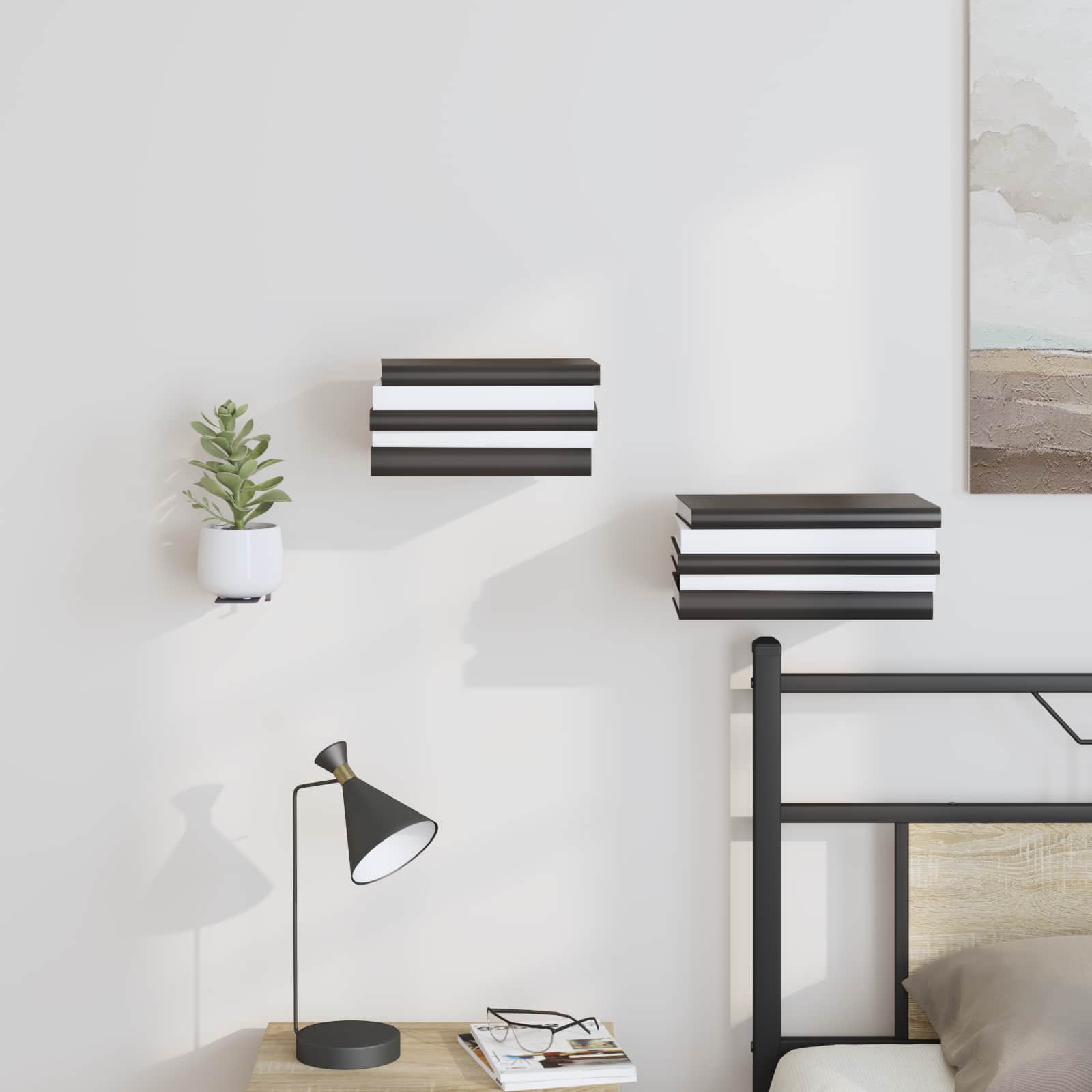 Ράφι Τοίχου με ράφι Επιτοίχιο 4 pcs Μαύρο 6 x 10.8 x 6.6 εκ - Pakobazaar