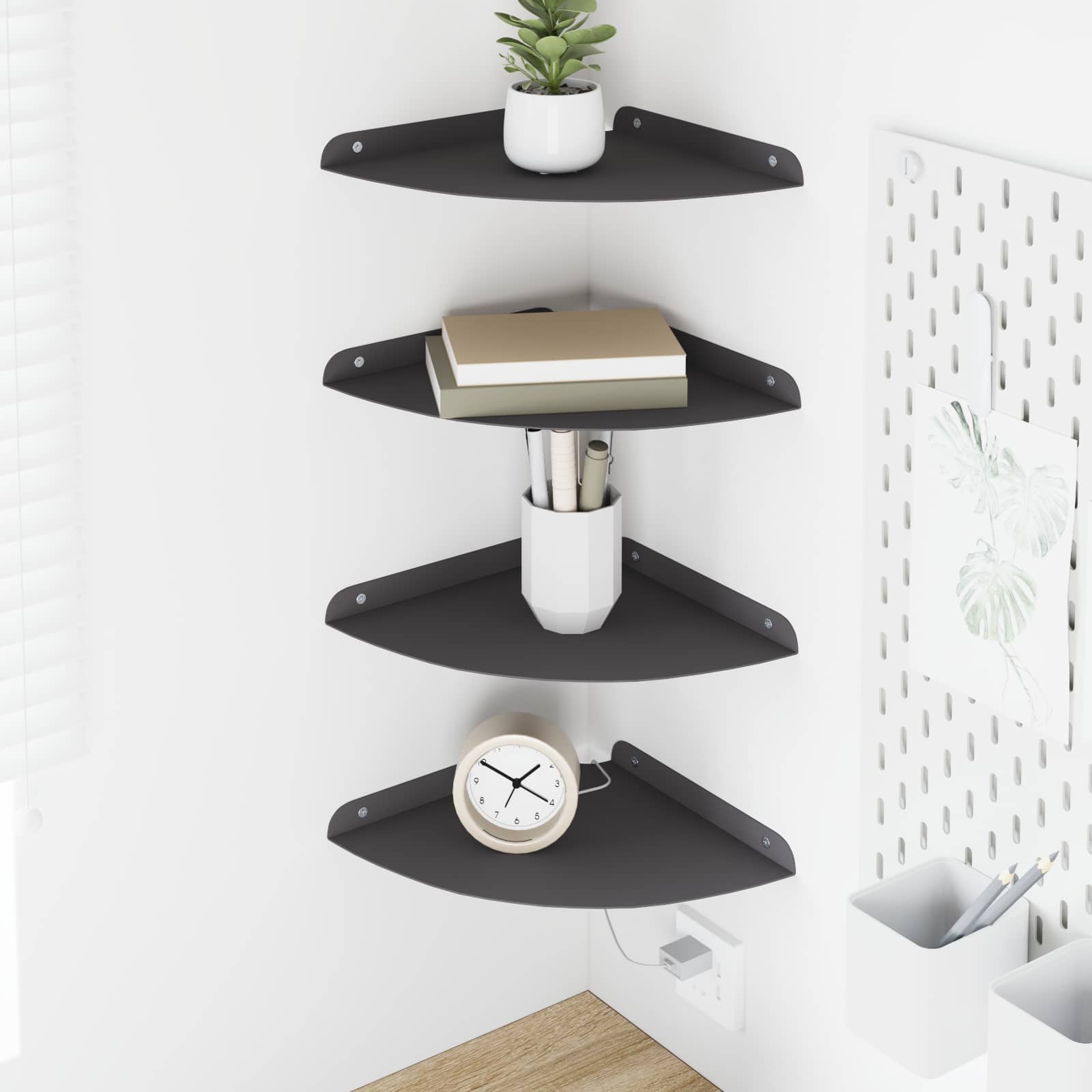 Πλωτό ράφι με ράφι με αποθήκευση 4 pcs Μαύρο 24 x 24 x 2 εκ - Pakobazaar