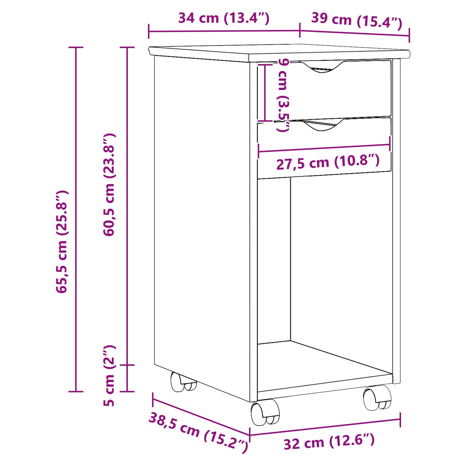 Κινητό Ντουλάπι Λευκός 34 x 39 x 65,5 cm Στερεό πεύκο - Pakobazaar