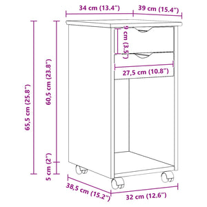 Κινητό Ντουλάπι με τροχούς Μαύρο 34 x 39 x 65,5 cm Στερεό πεύκο - Pakobazaar