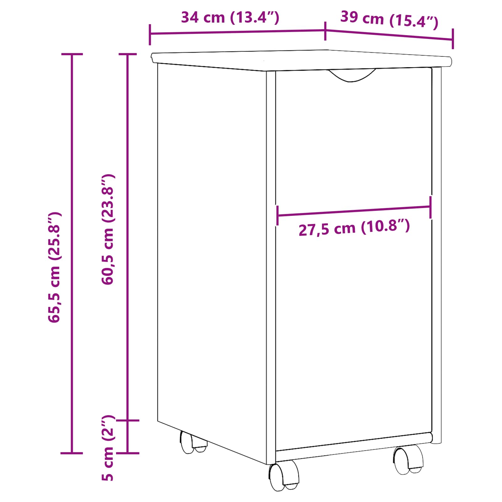 Κινητό Ντουλάπι Λευκό 34 x 39 x 65,5 cm Στερεό ξύλο πεύκου - Pakobazaar