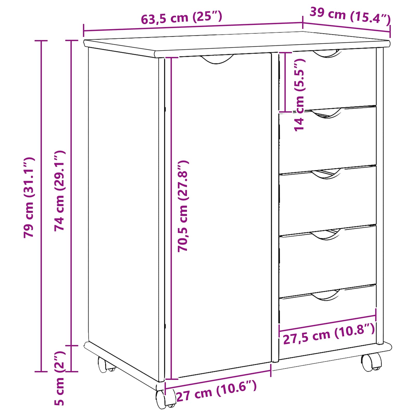 Κινητό Ντουλάπι Μέλι Καφέ 63,5 x 39 x 79 εκ. Στερεό ξύλο πεύκου - Pakobazaar