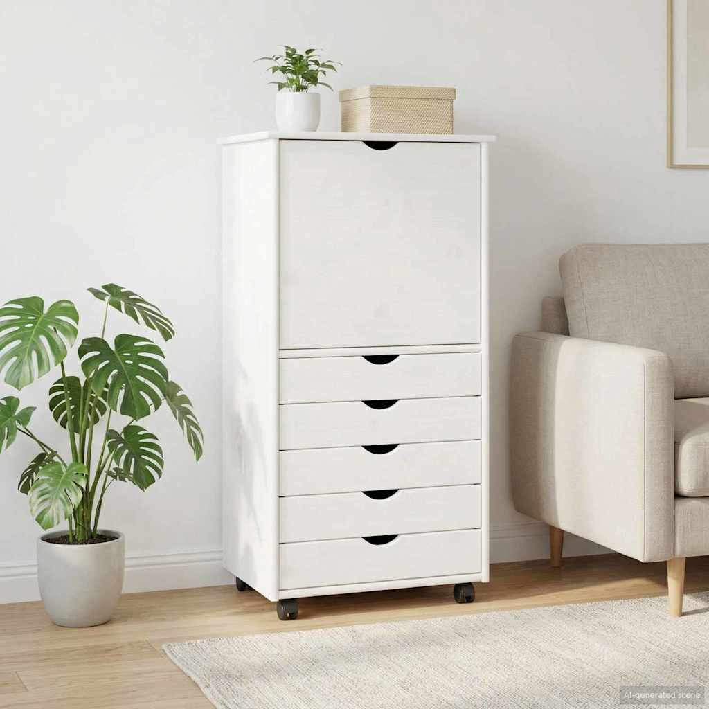Κινητό Ντουλάπι Λευκό 53 x 39 x 103 cm Στερεό ξύλο πεύκου - Pakobazaar