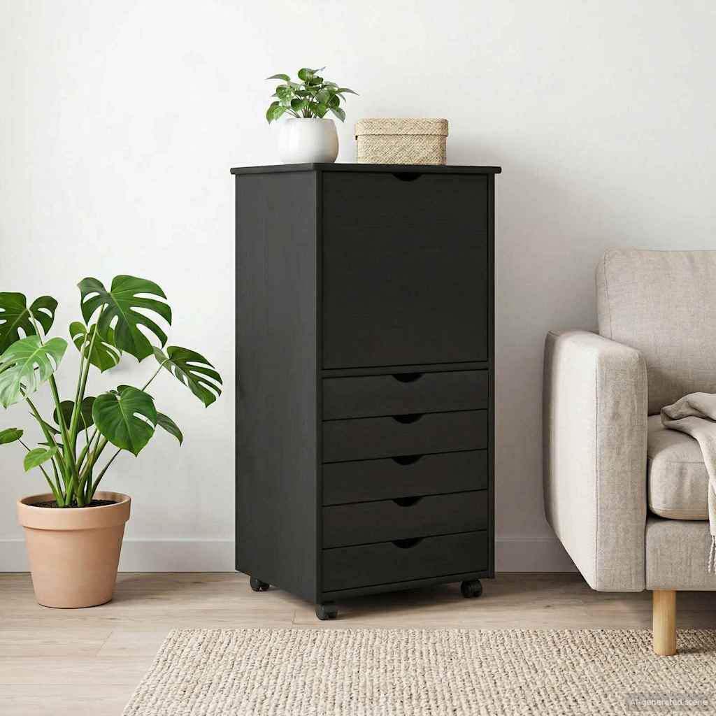 Κινητό Ντουλάπι Μαύρο 53 x 39 x 103 cm Στερεό ξύλο πεύκου - Pakobazaar