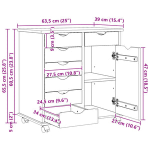 Κινητό Ντουλάπι με τροχούς Μέλι Καφέ 63,5 x 39 x 65,5 εκ - Pakobazaar