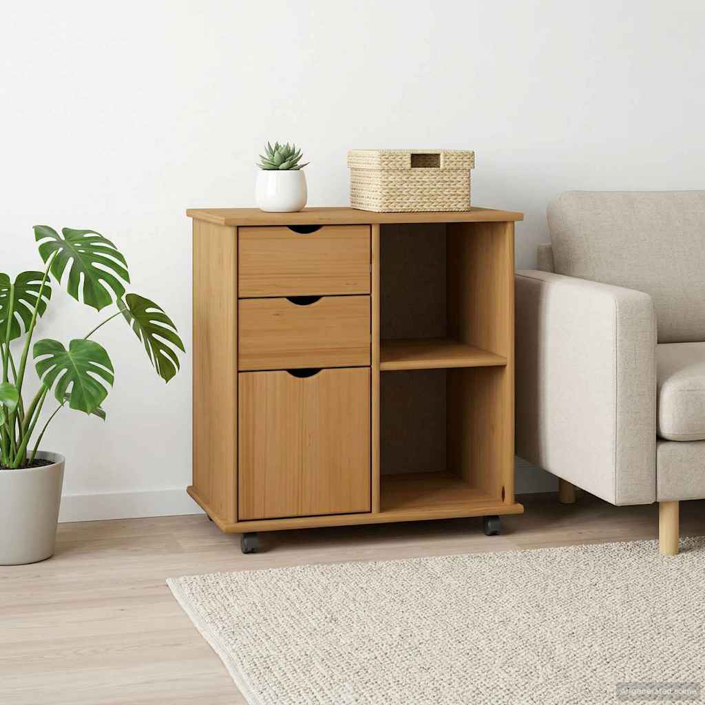 Κινητό Ντουλάπι με τροχούς Μέλι Καφέ 63,5 x 39 x 65,5 εκ. - Pakobazaar