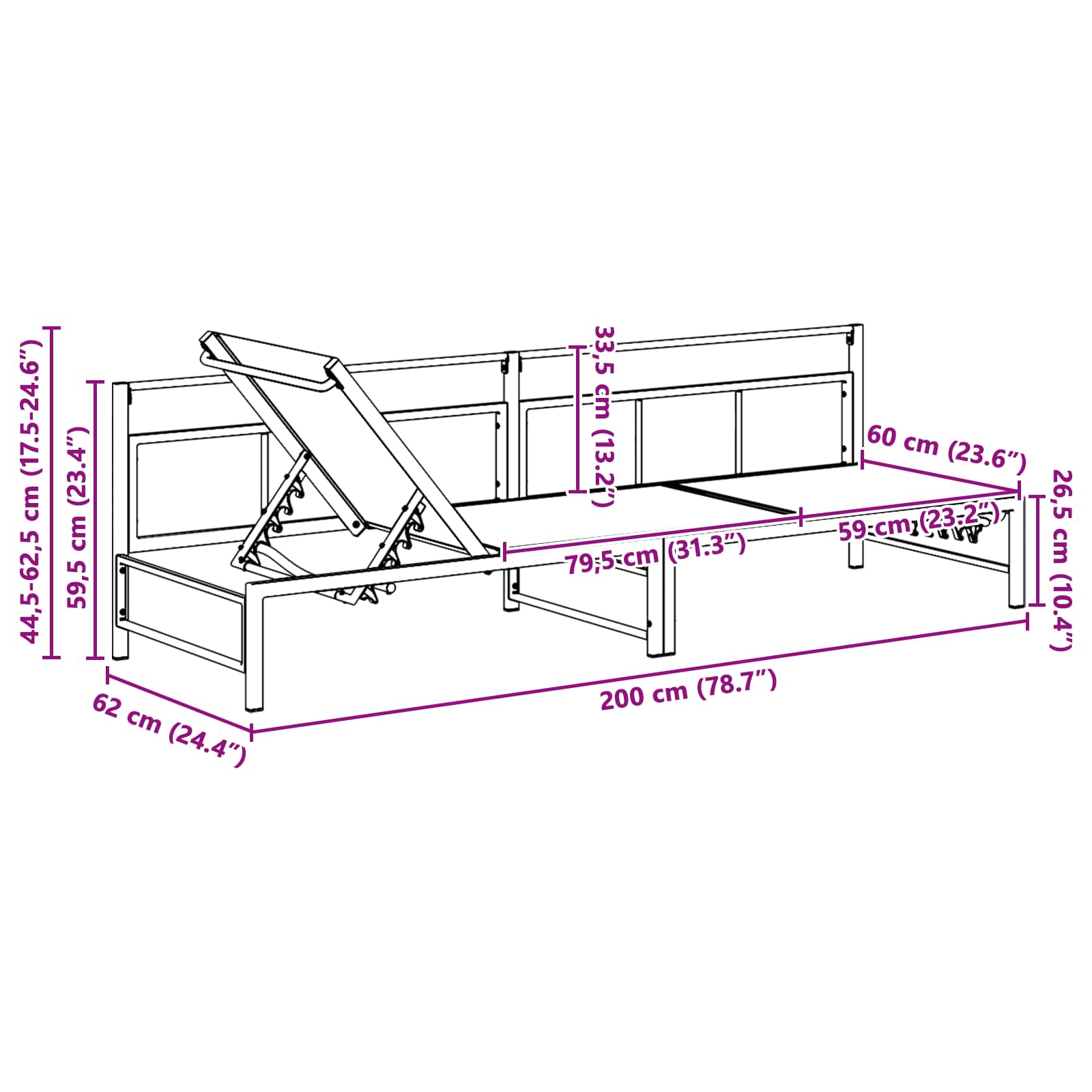 Ξαπλώστρα Μαύρο 200 x 62 x 59,5 εκ Textilene - Pakobazaar