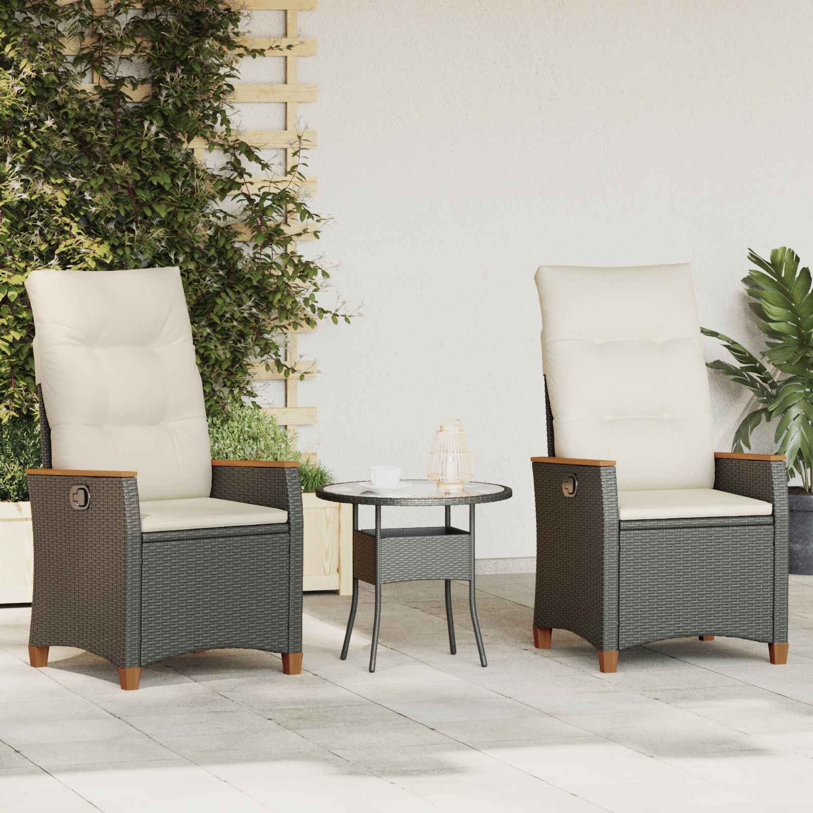 Εξωτερικές Καρέκλες με μαξιλάρι Γκρι και Navy Blue Ρατάν - Pakobazaar