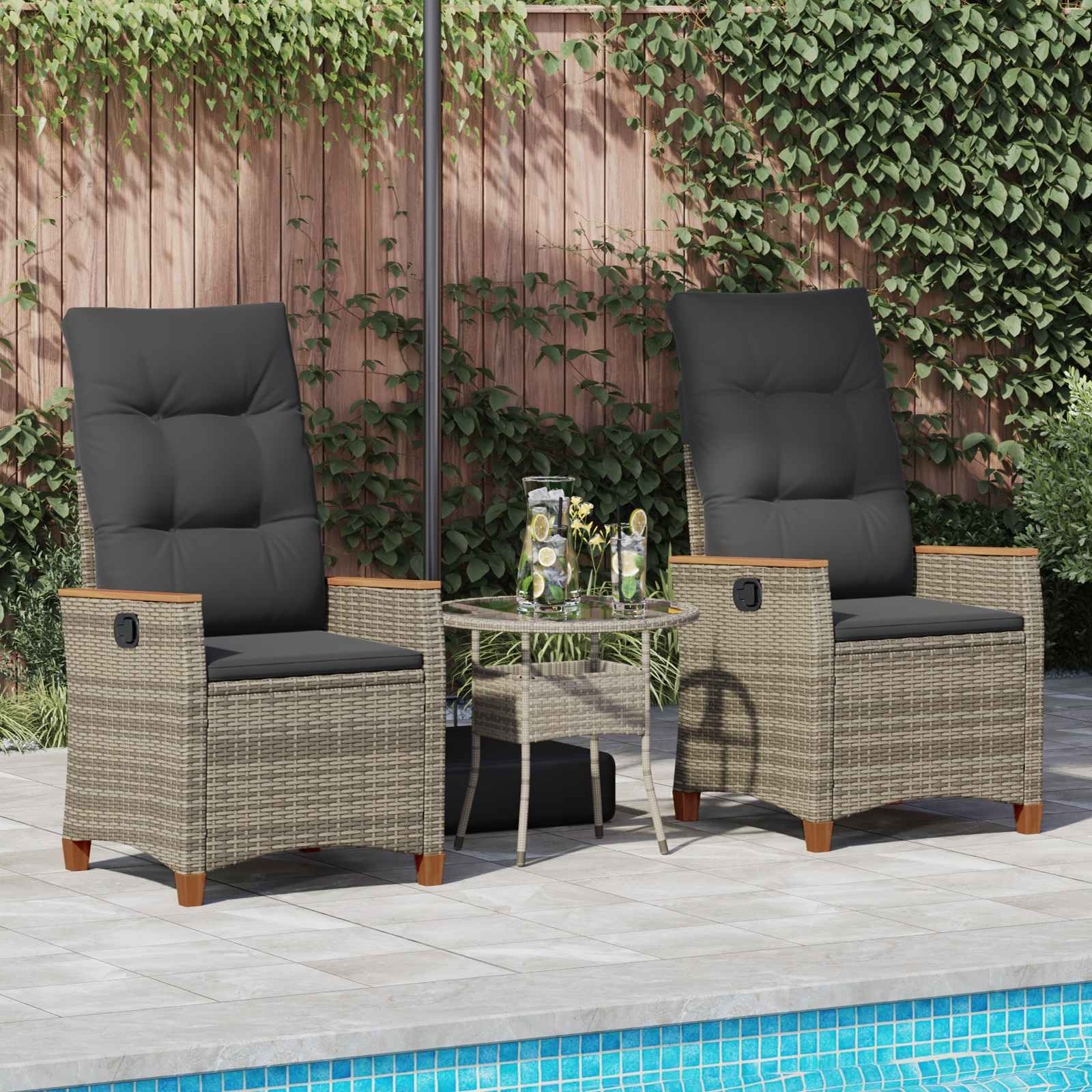 Εξωτερικές Καρέκλες με μαξιλάρι Γκρι και Navy Blue Ρατάν - Pakobazaar