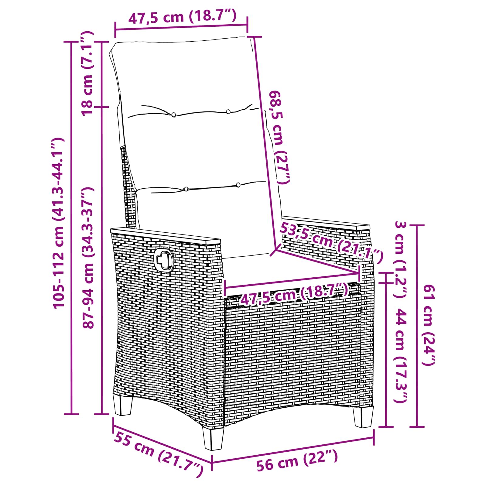 Εξωτερικές Καρέκλες με μαξιλάρι Γκρι και Navy Blue Ρατάν - Pakobazaar