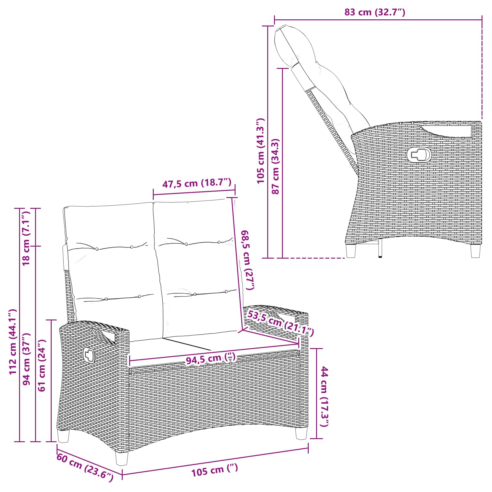 Παγκάκι κήπου Μαύρο 105 x 60 x 112 εκ Ατσάλι και Πολυεστέρας