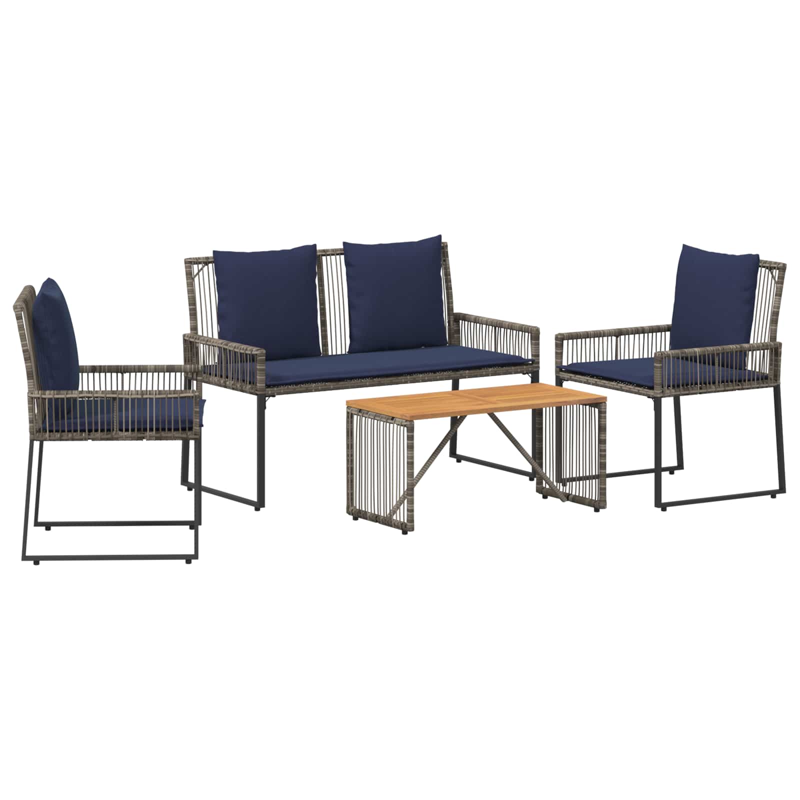 Σετ Εξωτερικών Επίπλων 9 pcs Γκρι και Navy Blue συνθετικό ρατάν - Pakobazaar