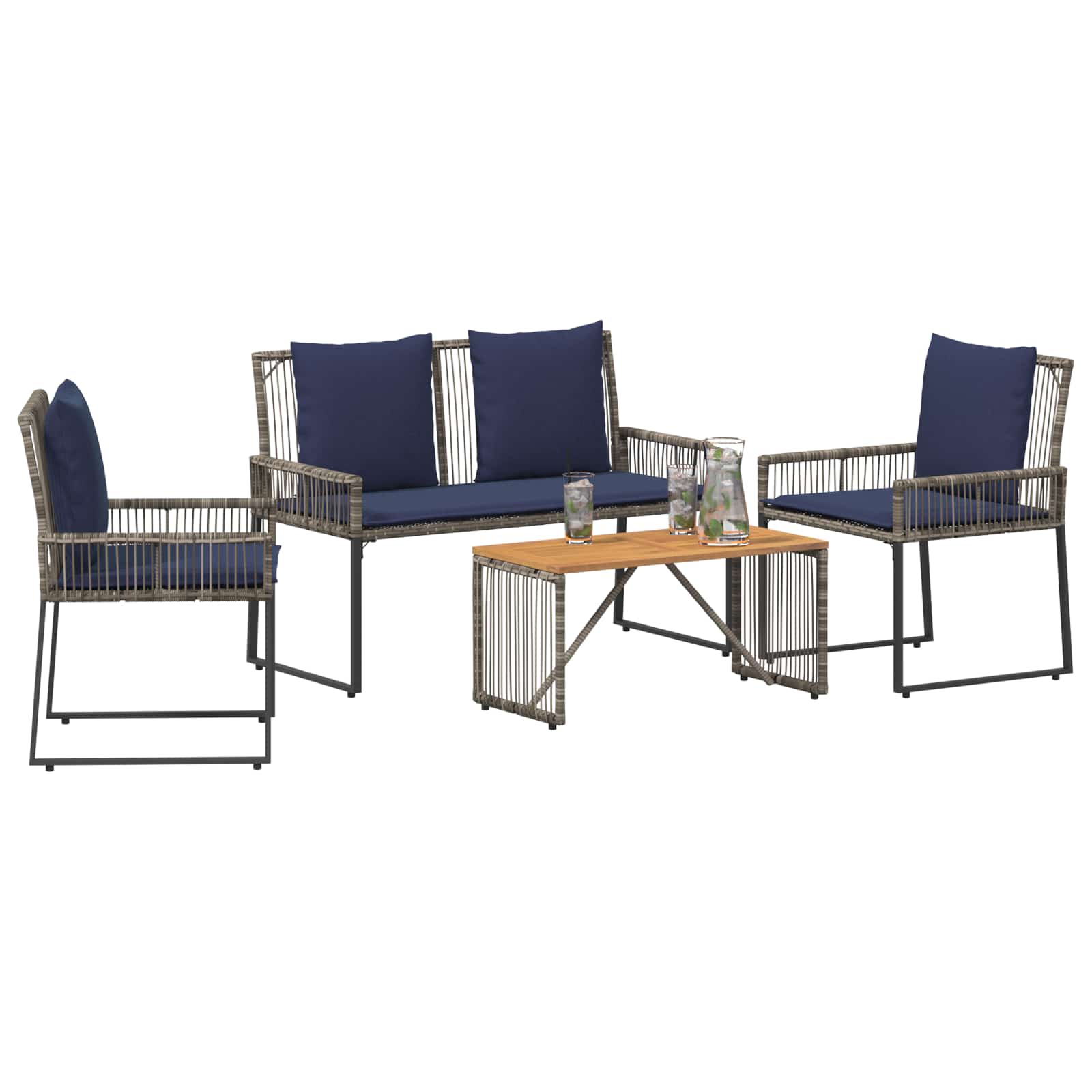 Σετ Εξωτερικών Επίπλων 9 pcs Γκρι και Navy Blue συνθετικό ρατάν - Pakobazaar
