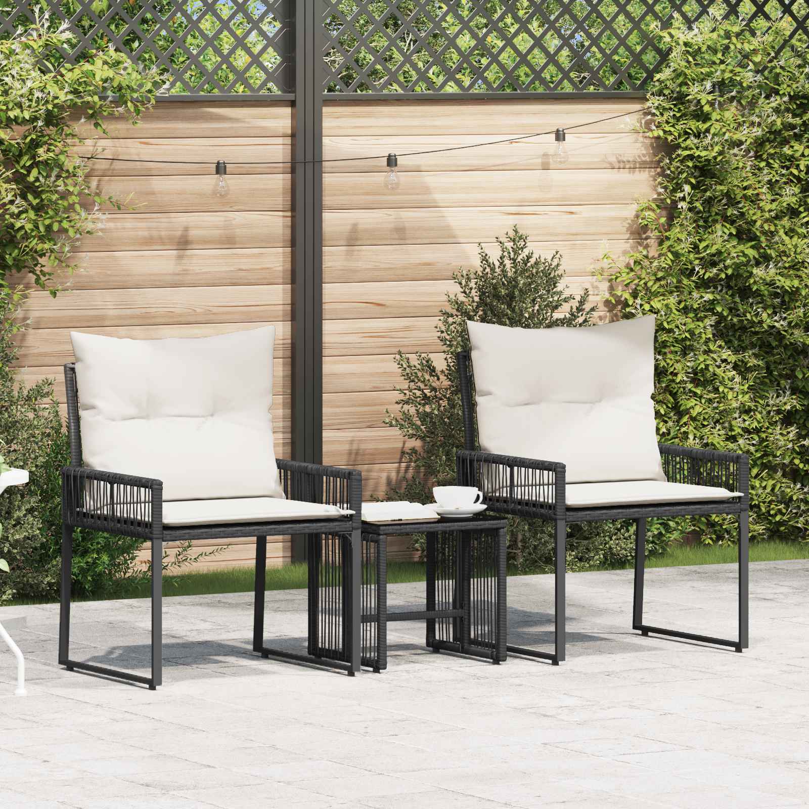 Σετ Εξωτερικών Επίπλων με μαξιλάρι 7 pcs Μαύρο και Κρεμ Λευκό - Pakobazaar