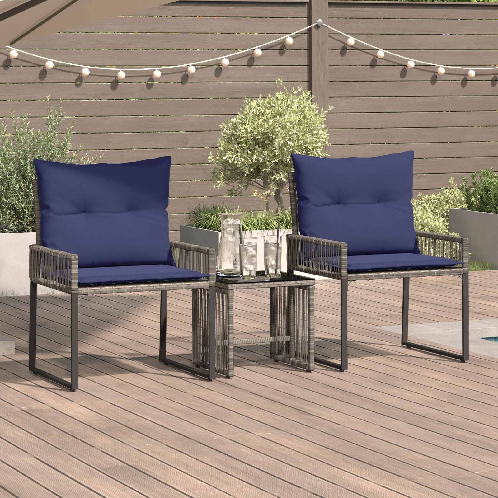 Σετ Εξωτερικών Επίπλων 7 pcs Γκρι και Navy Blue συνθετικό ρατάν - Pakobazaar