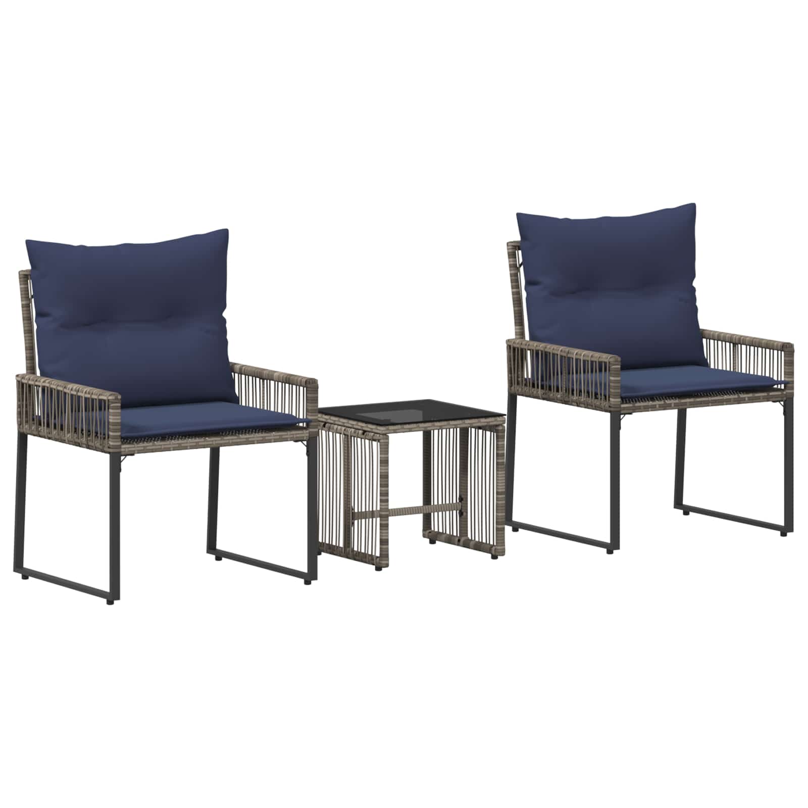 Σετ Εξωτερικών Επίπλων 7 pcs Γκρι και Navy Blue συνθετικό ρατάν - Pakobazaar