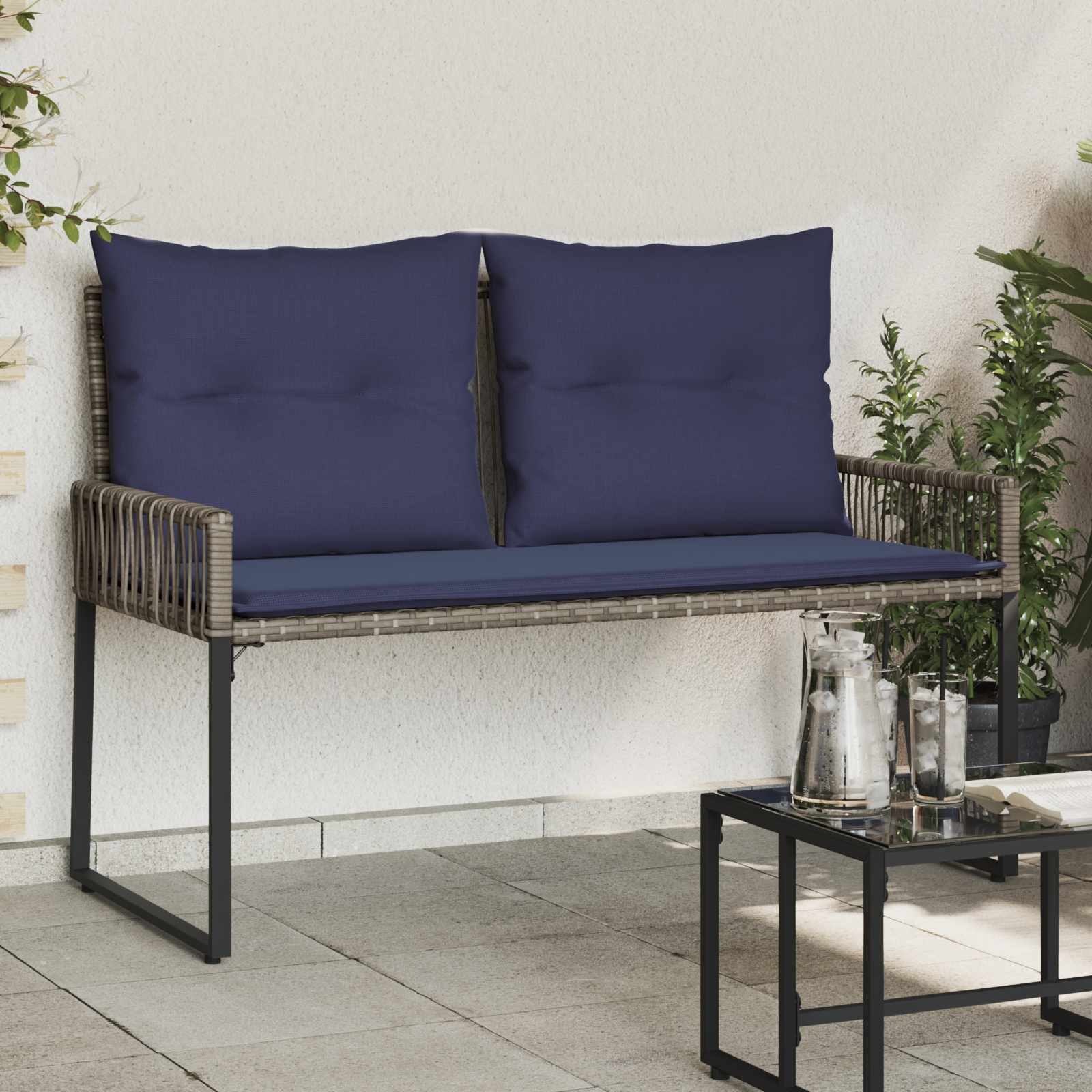 Εξωτερικός πάγκος 4 pcs Γκρι και Navy Blue συνθετικό ρατάν - Pakobazaar