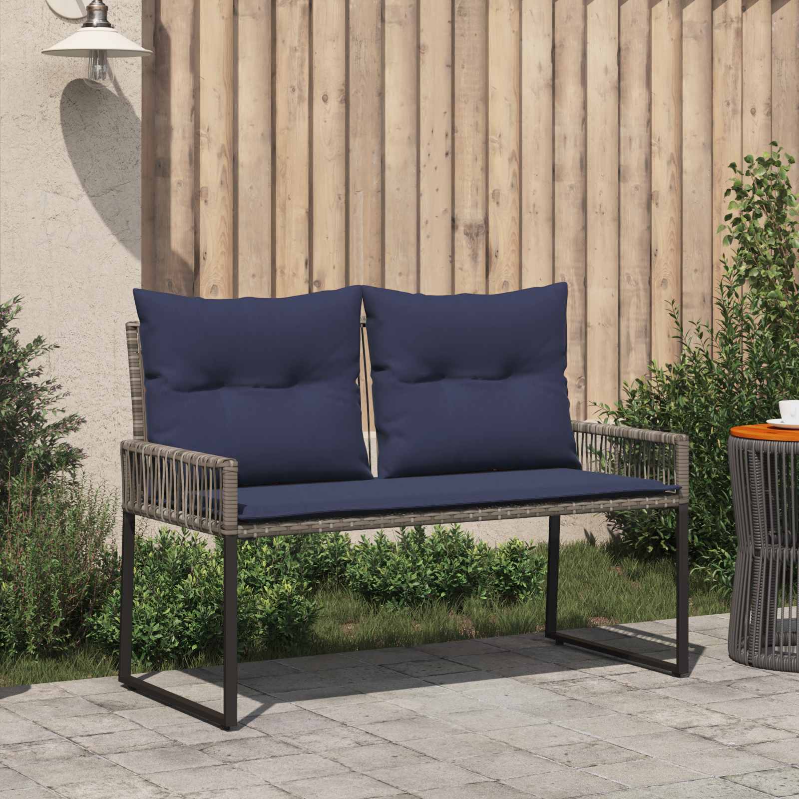 Εξωτερικός πάγκος 4 pcs Γκρι και Navy Blue συνθετικό ρατάν - Pakobazaar