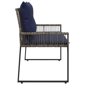 Εξωτερικός πάγκος 4 pcs Γκρι και Navy Blue συνθετικό ρατάν - Pakobazaar