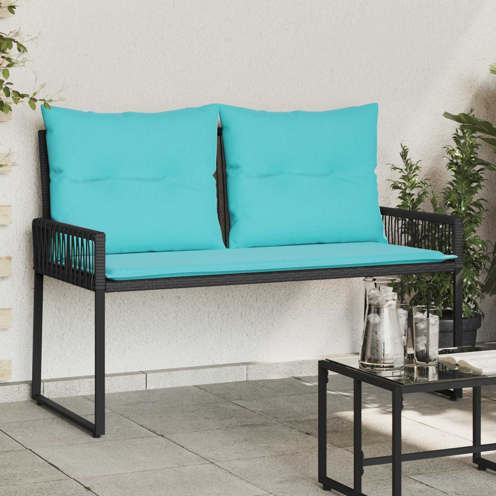 Εξωτερικός πάγκος 4 pcs Μαύρο και Τυρκουάζ συνθετικό ρατάν - Pakobazaar