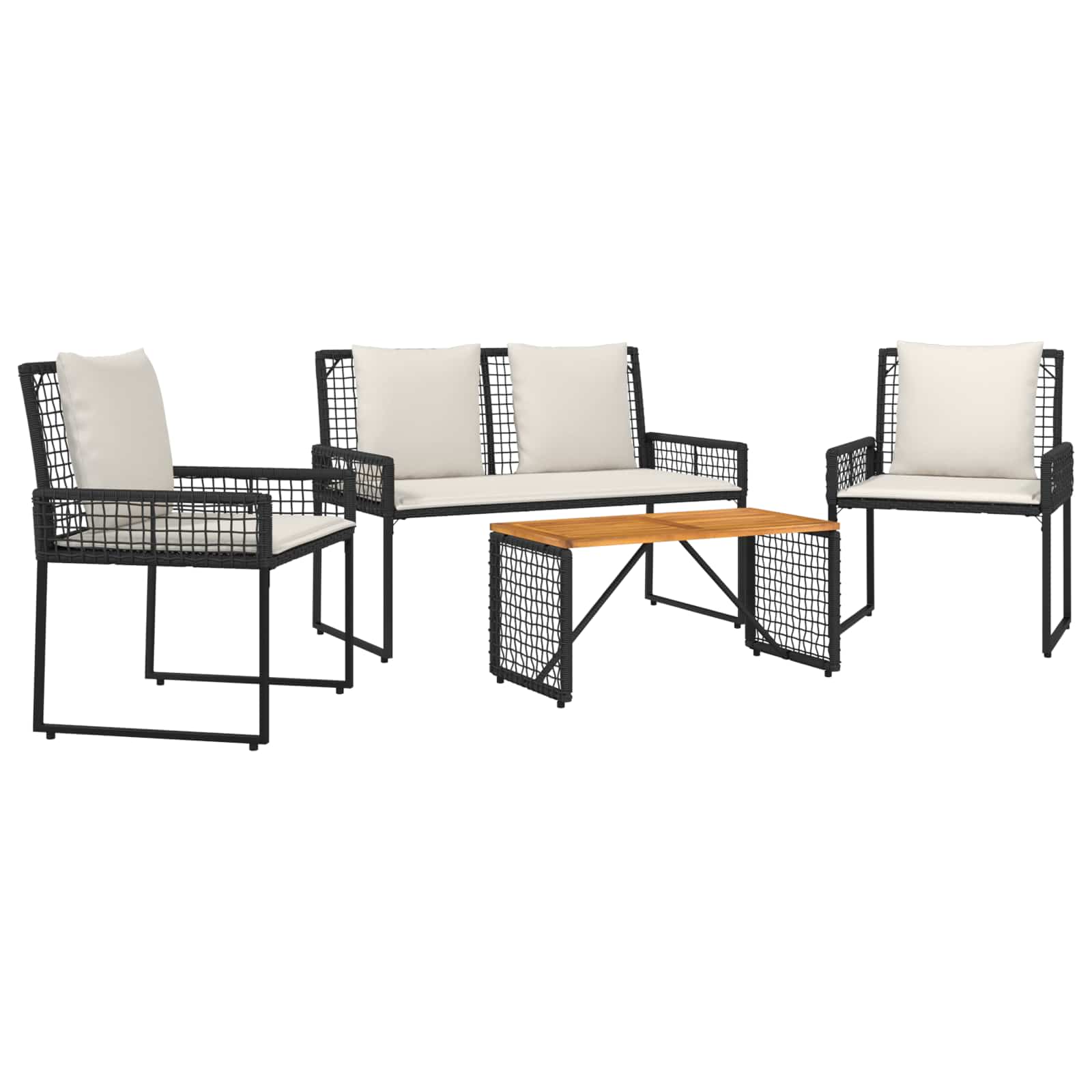 Σετ Εξωτερικών Επίπλων με μαξιλάρι 4 pcs Μαύρο και Κρεμ Λευκό - Pakobazaar