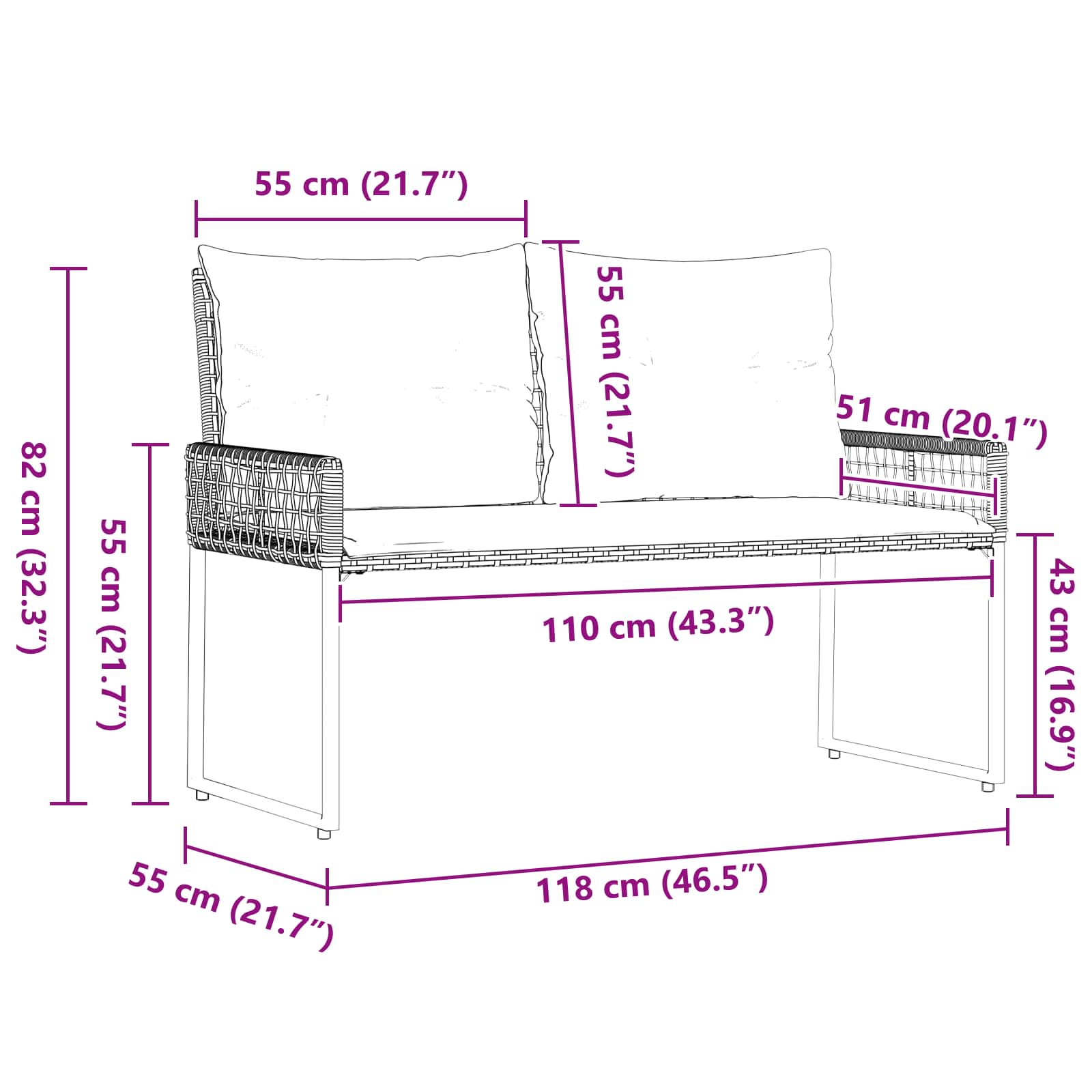 Εξωτερικός πάγκος Μαύρο και Τυρκουάζ 118 x 55 x 82 εκ - Pakobazaar