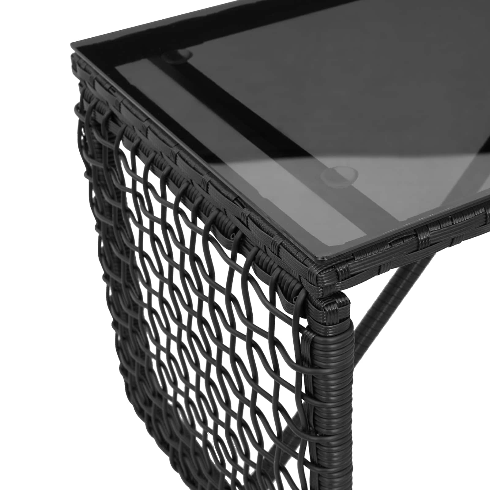 Εξωτερικό Τραπέζι Μαύρο 80 x 40 x 40 cm PE Rattan και Γυαλί - Pakobazaar