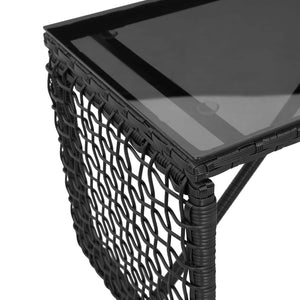 Εξωτερικό Τραπέζι Μαύρο 80 x 40 x 40 cm PE Rattan και Γυαλί - Pakobazaar