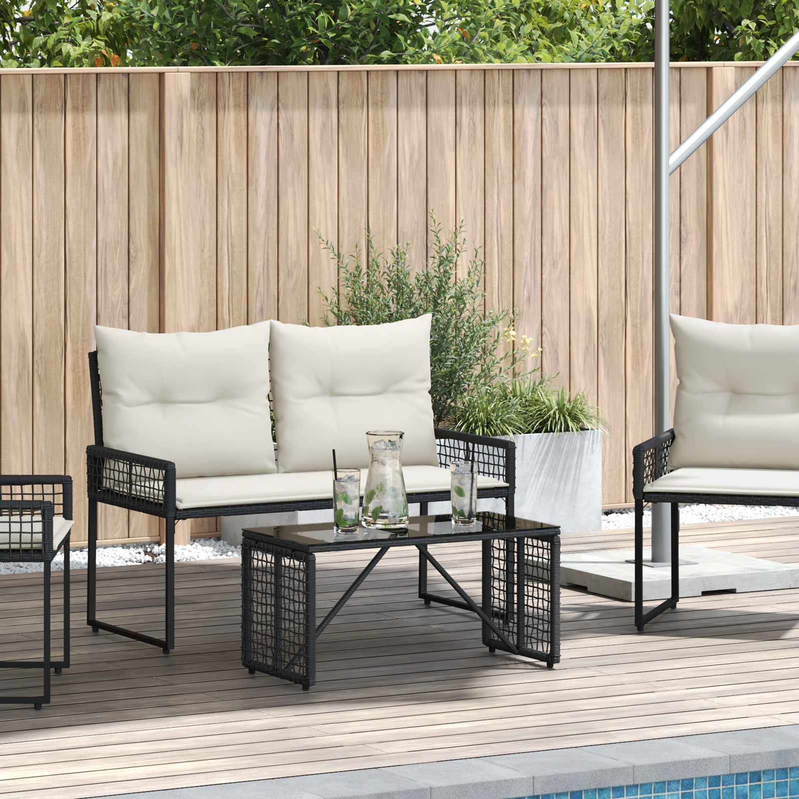 Εξωτερικό Τραπέζι Μαύρο 80 x 40 x 40 cm PE Rattan και Γυαλί - Pakobazaar