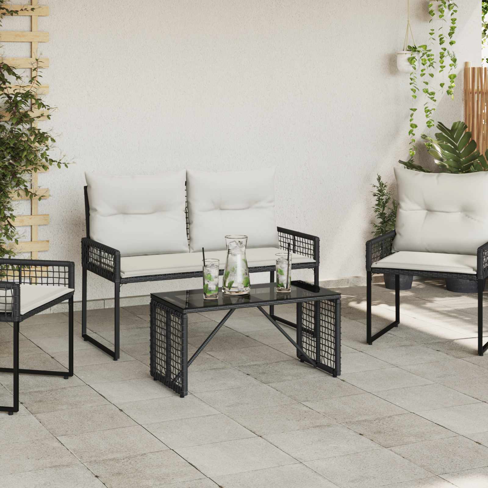 Εξωτερικό Τραπέζι Μαύρο 80 x 40 x 40 cm PE Rattan και Γυαλί - Pakobazaar