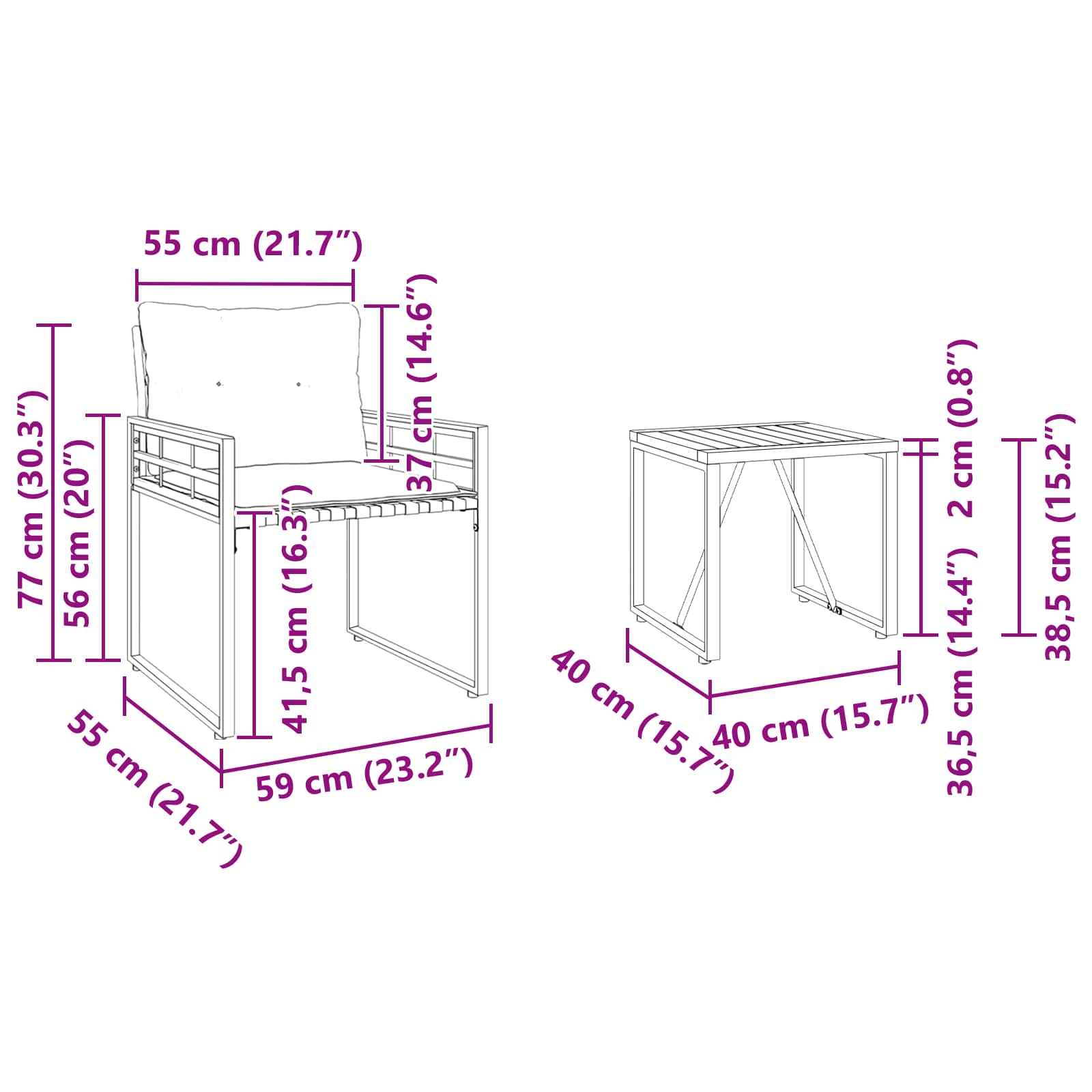 Σετ Εξωτερικών Επίπλων με μαξιλάρι 3 pcs Σκούρο Γκρι