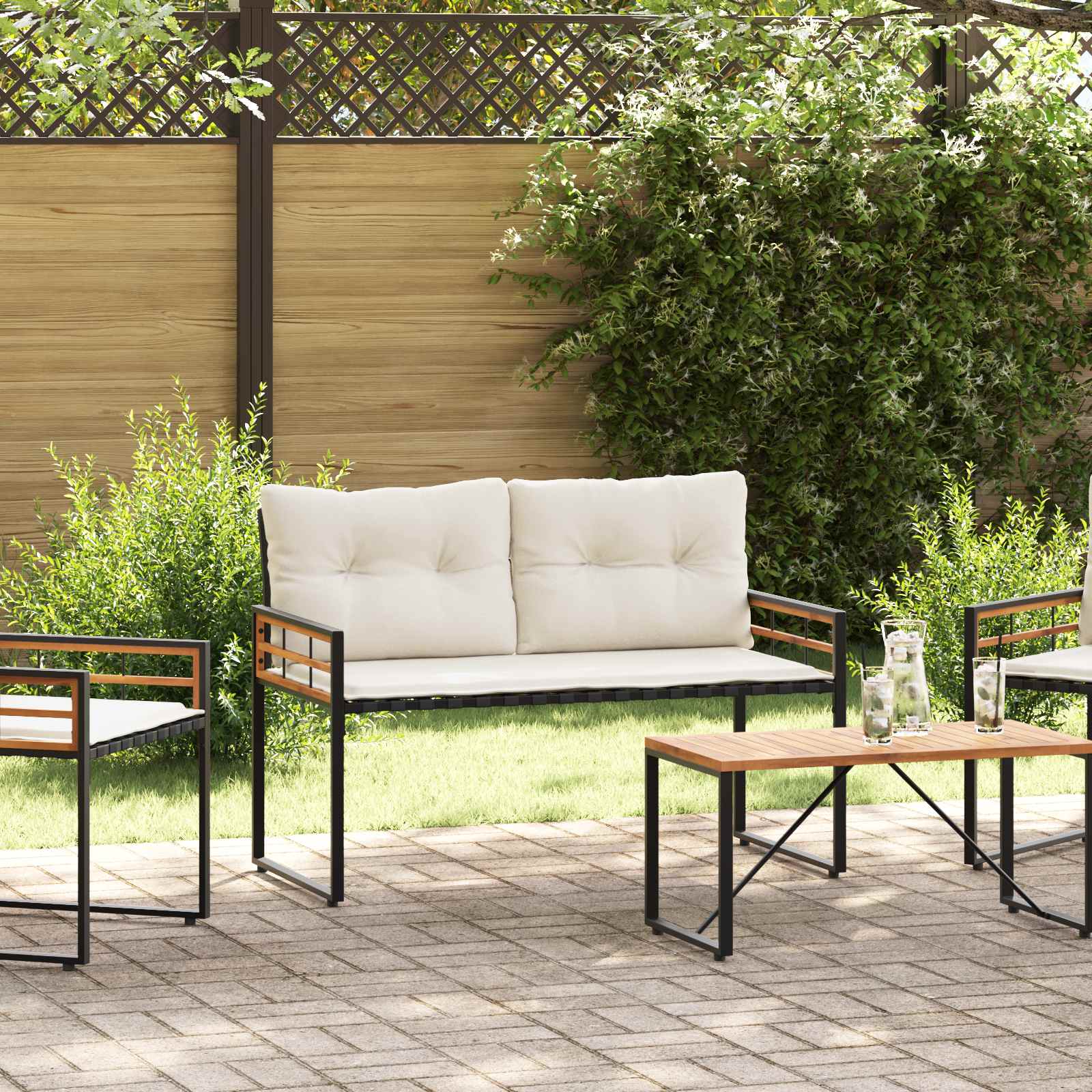Ξύλινο Στρώμα Παγκάκι με μαξιλάρι Κρεμ 114 x 55 x 77 εκ