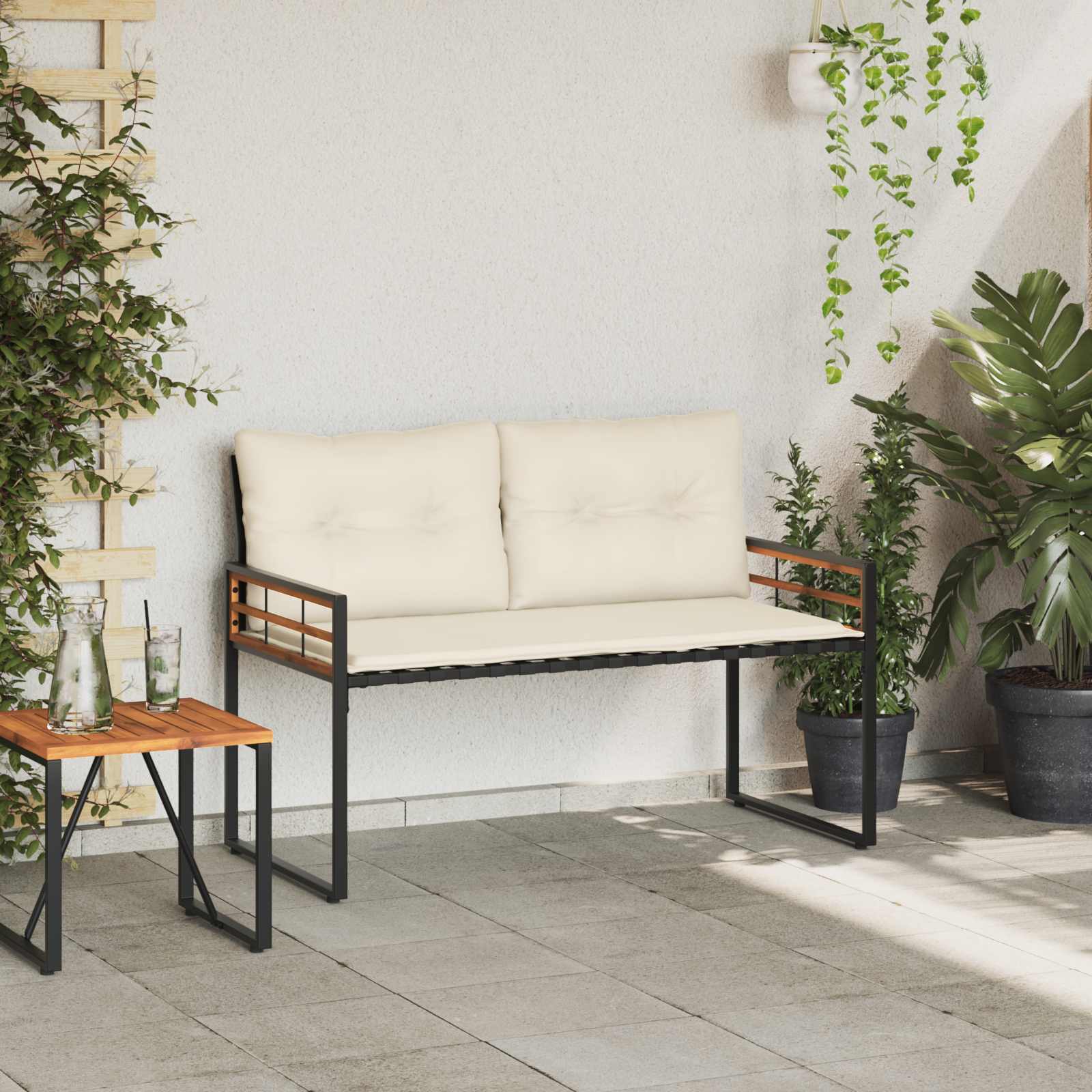 Ξύλινο Στρώμα Παγκάκι με μαξιλάρι Κρεμ 114 x 55 x 77 εκ